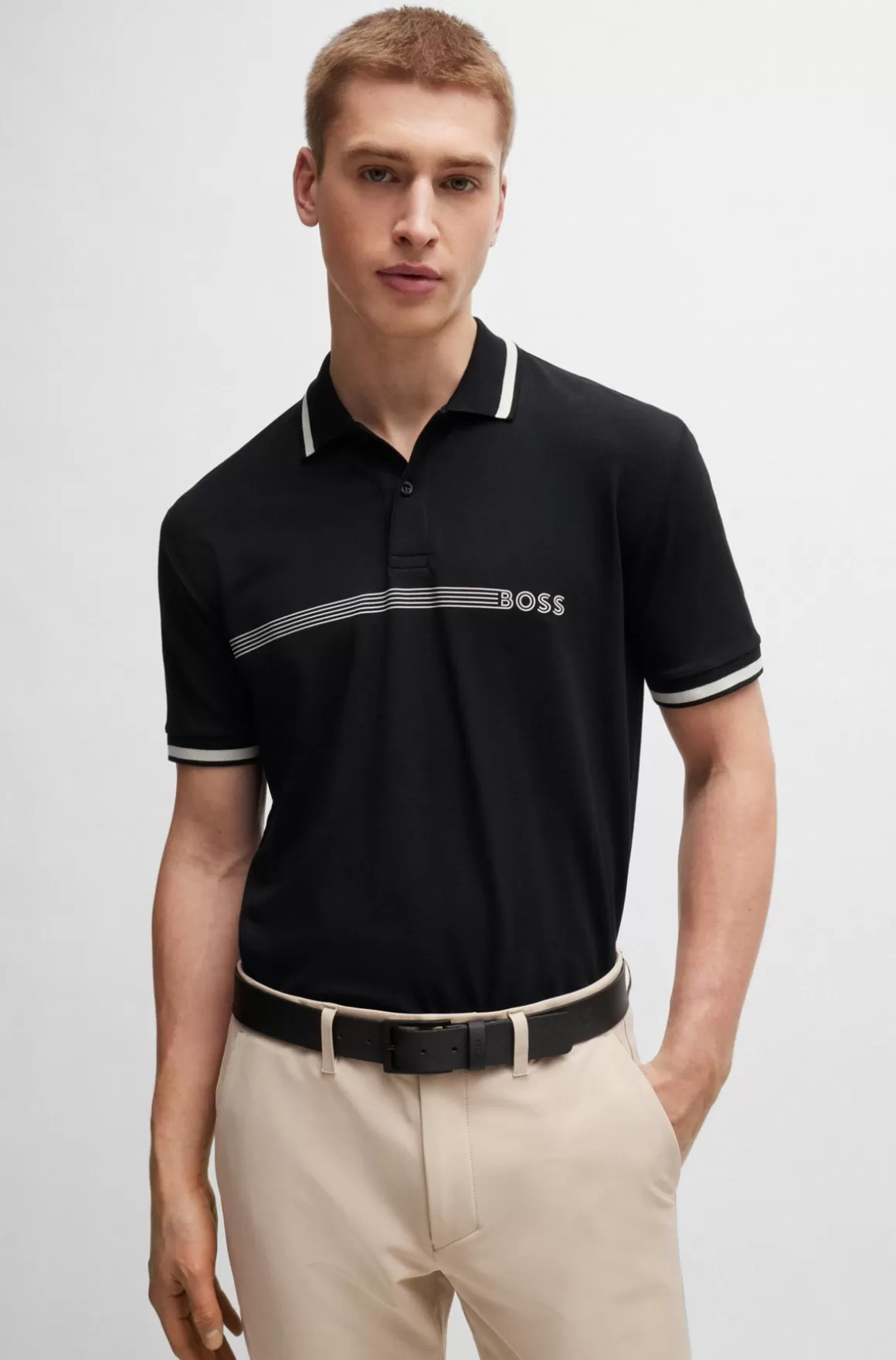 HUGO BOSS Poloshirt I Bomuldsblanding Med Striber Og Logo