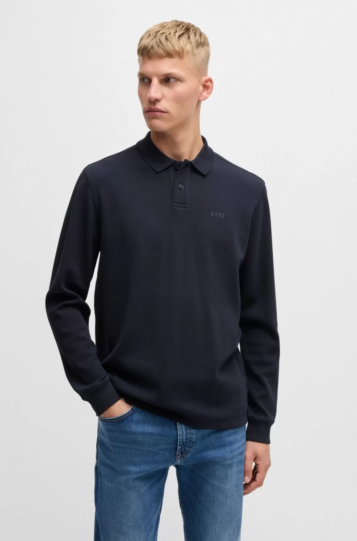 HUGO BOSS Poloshirt I Bomuldsblanding Med Stræk Og Vaffelstruktur