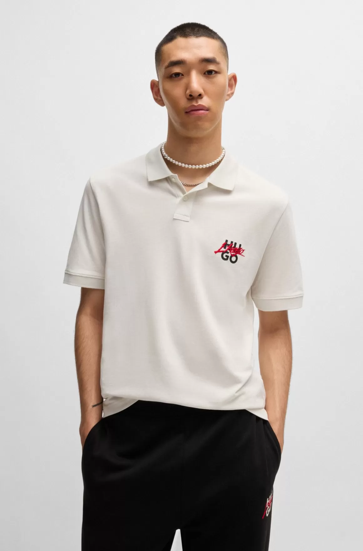 HUGO BOSS Poloshirt I Bomuldspiqué Med Dobbeltlogo
