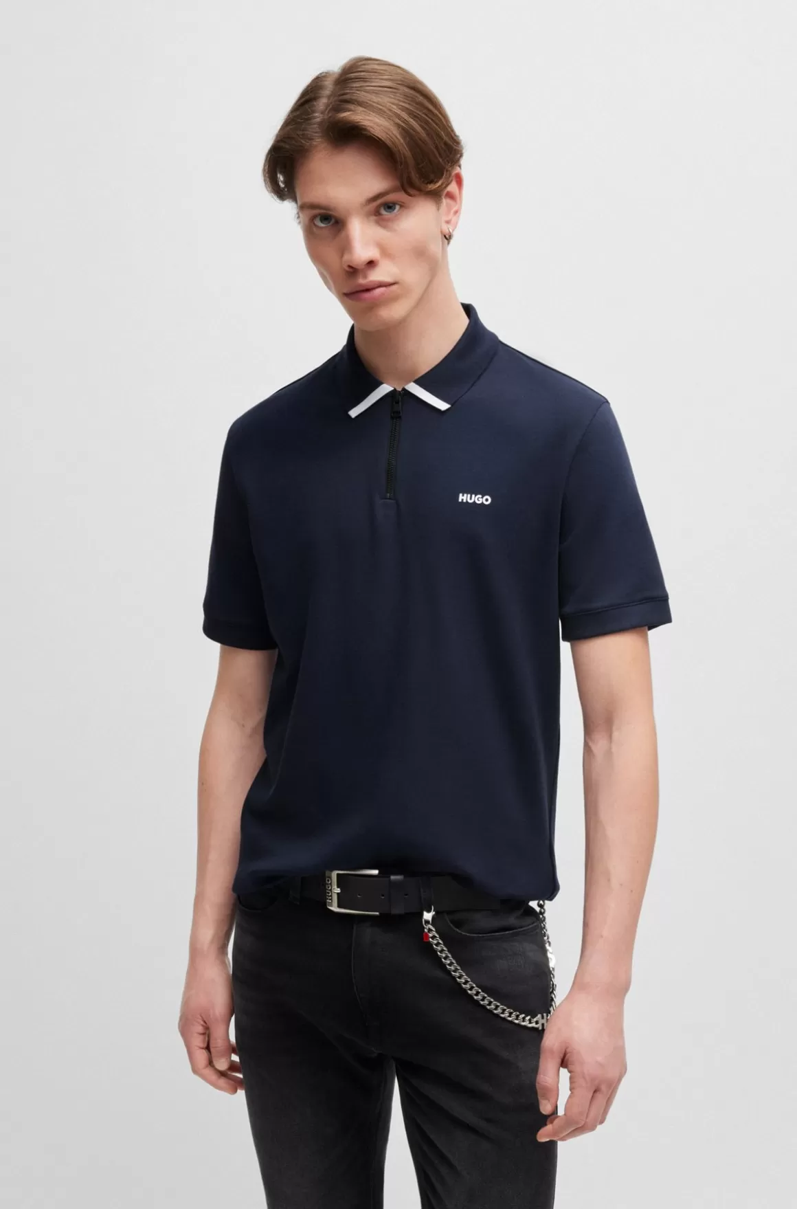 HUGO BOSS Poloshirt I Bomuldspiqué Med Kontrastlogo