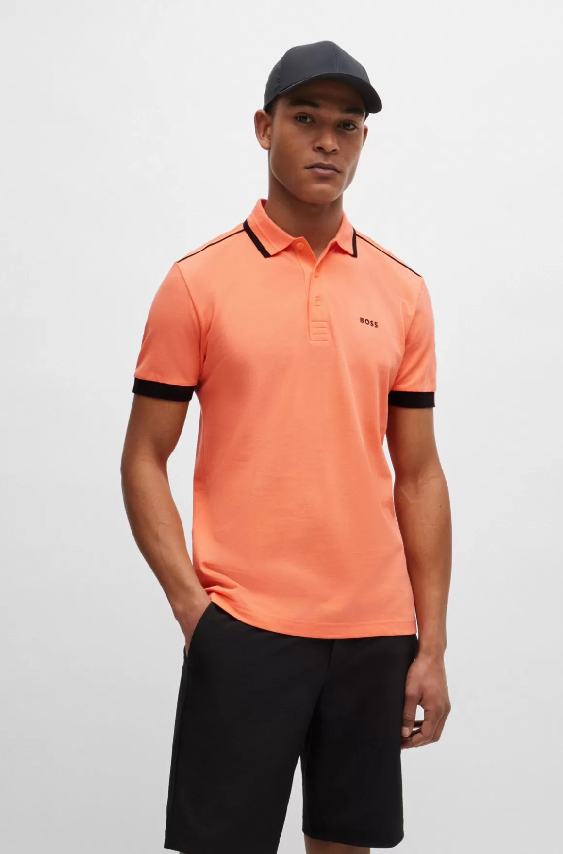 HUGO BOSS Poloshirt I Bomuldspiqué Med Kontraststriber Og Logo