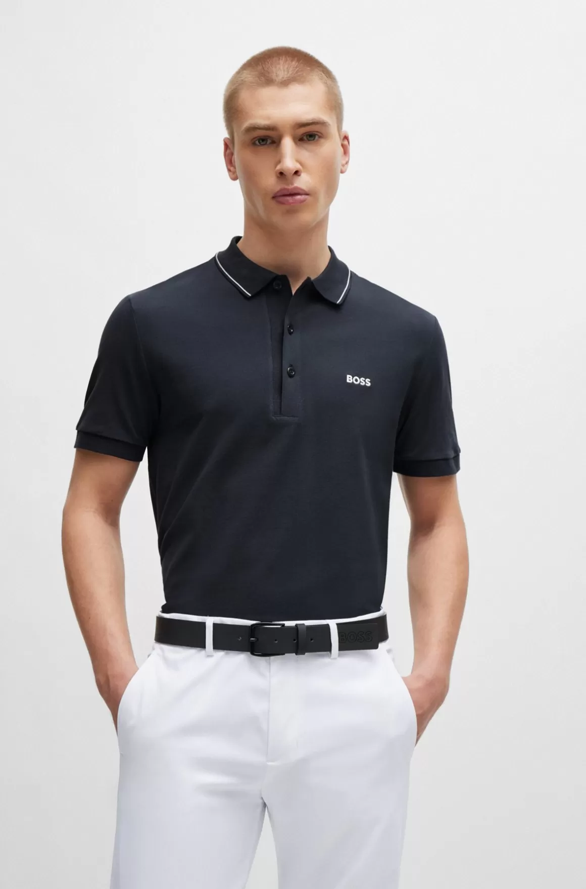 HUGO BOSS Poloshirt I Bomuldspiqué Med Slim Fit Og Tone-i-tone-logo