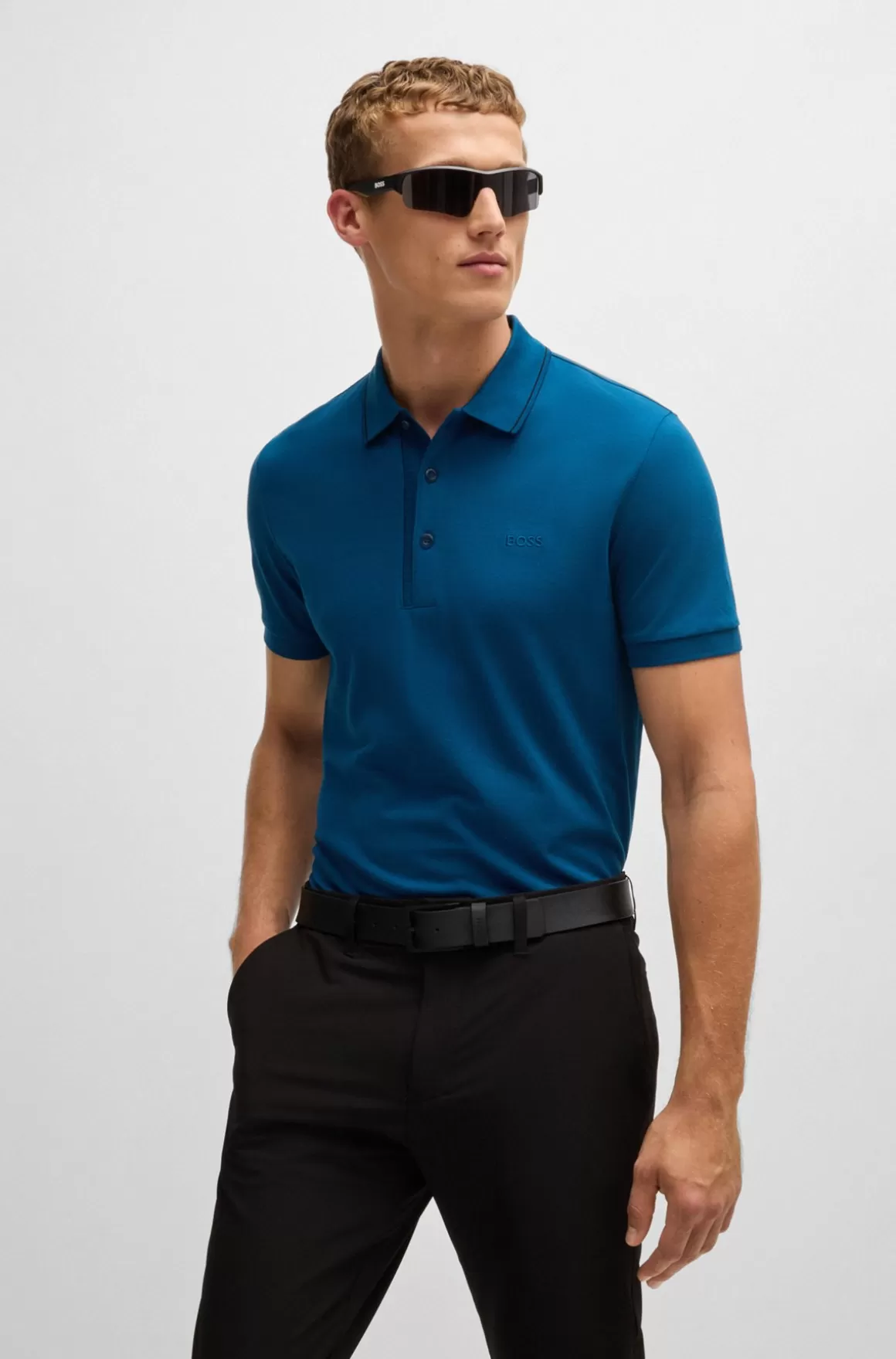 HUGO BOSS Poloshirt I Bomuldspiqué Med Slim Fit Og Tone-i-tone-logo