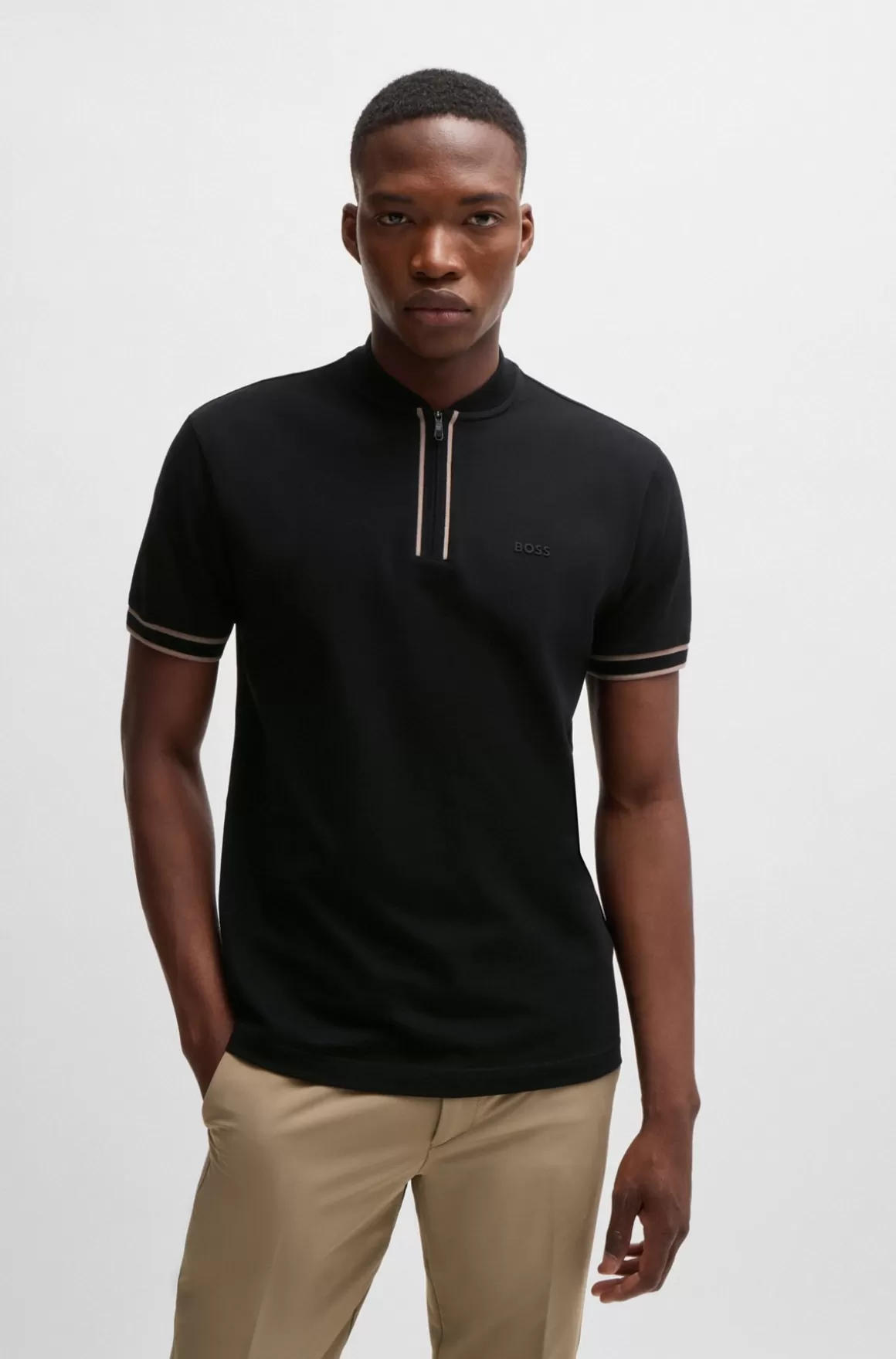 HUGO BOSS Poloshirt I Bomuldspiqué Med Stræk Og Lynlås I Halsen