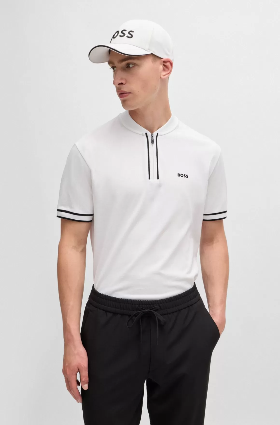 HUGO BOSS Poloshirt I Bomuldspiqué Med Stræk Og Lynlås I Halsen