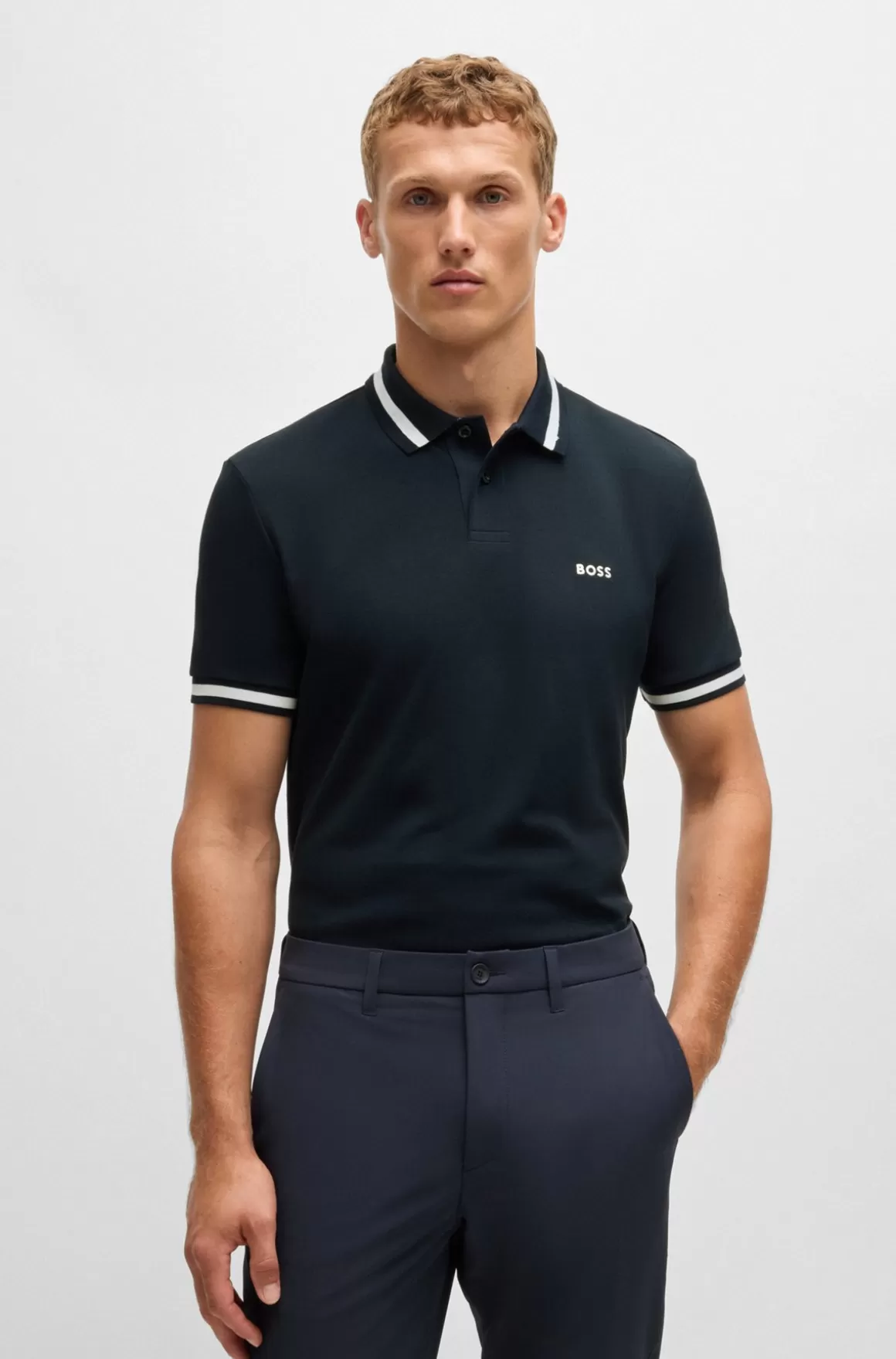 HUGO BOSS Poloshirt I Bomuldspique Med Kontrastdetaljer