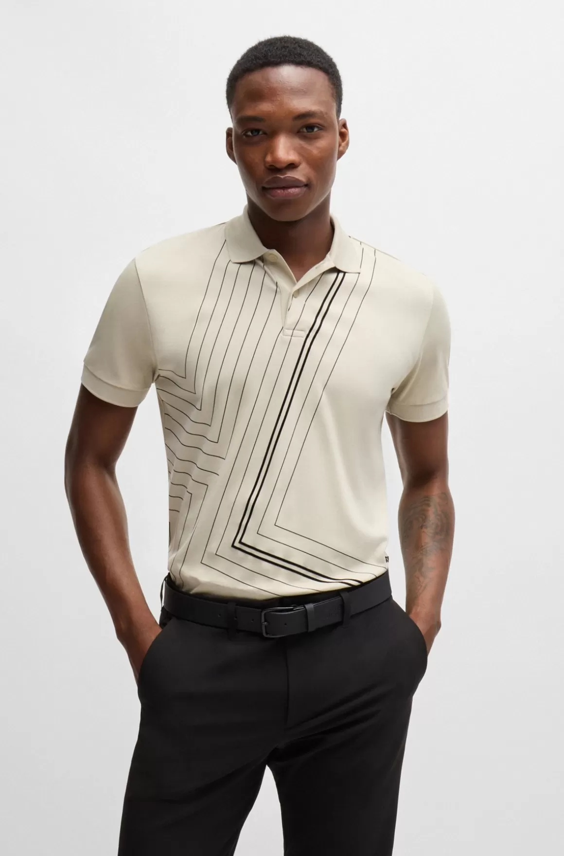 HUGO BOSS Poloshirt I Interlockbomuld Med Tynde Grafiske Linjer