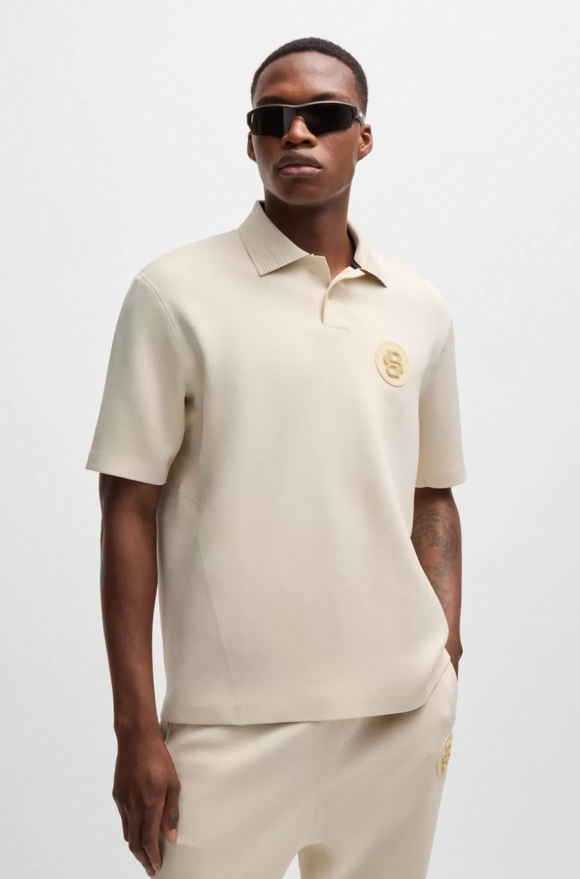 HUGO BOSS Poloshirt I Jersey Med Stræk Og Badge Med Dobbeltmonogram