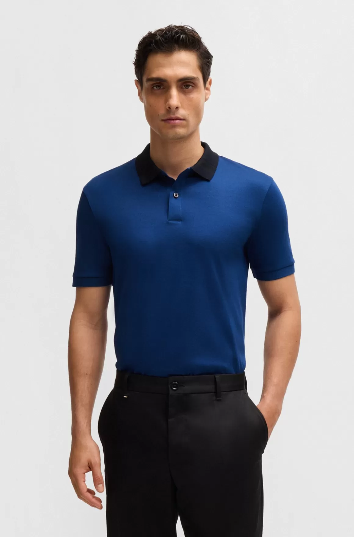 HUGO BOSS Poloshirt I Merceriseret Bomuld Med Slim Fit Og Striber På Kraven
