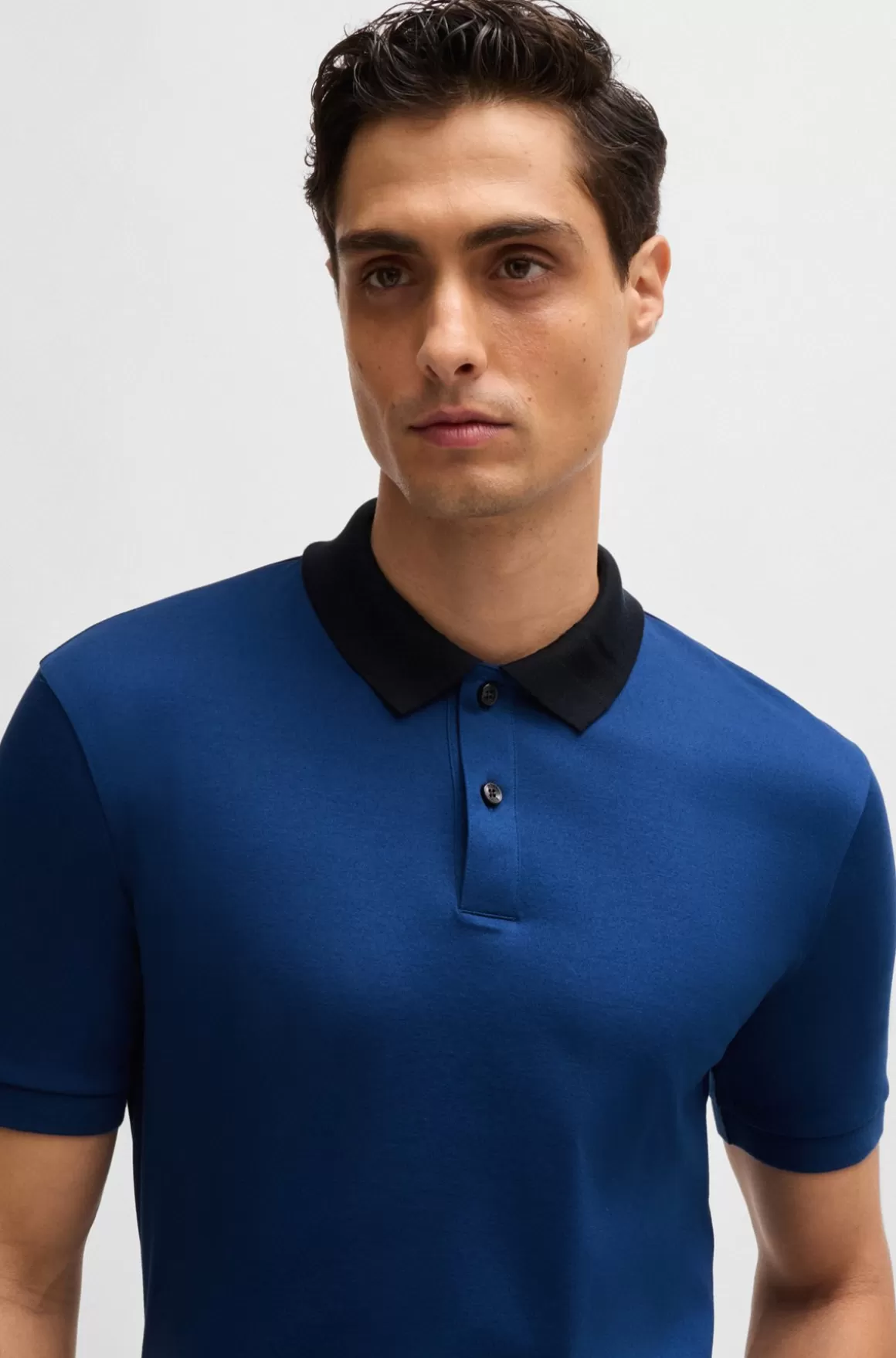 HUGO BOSS Poloshirt I Merceriseret Bomuld Med Slim Fit Og Striber På Kraven