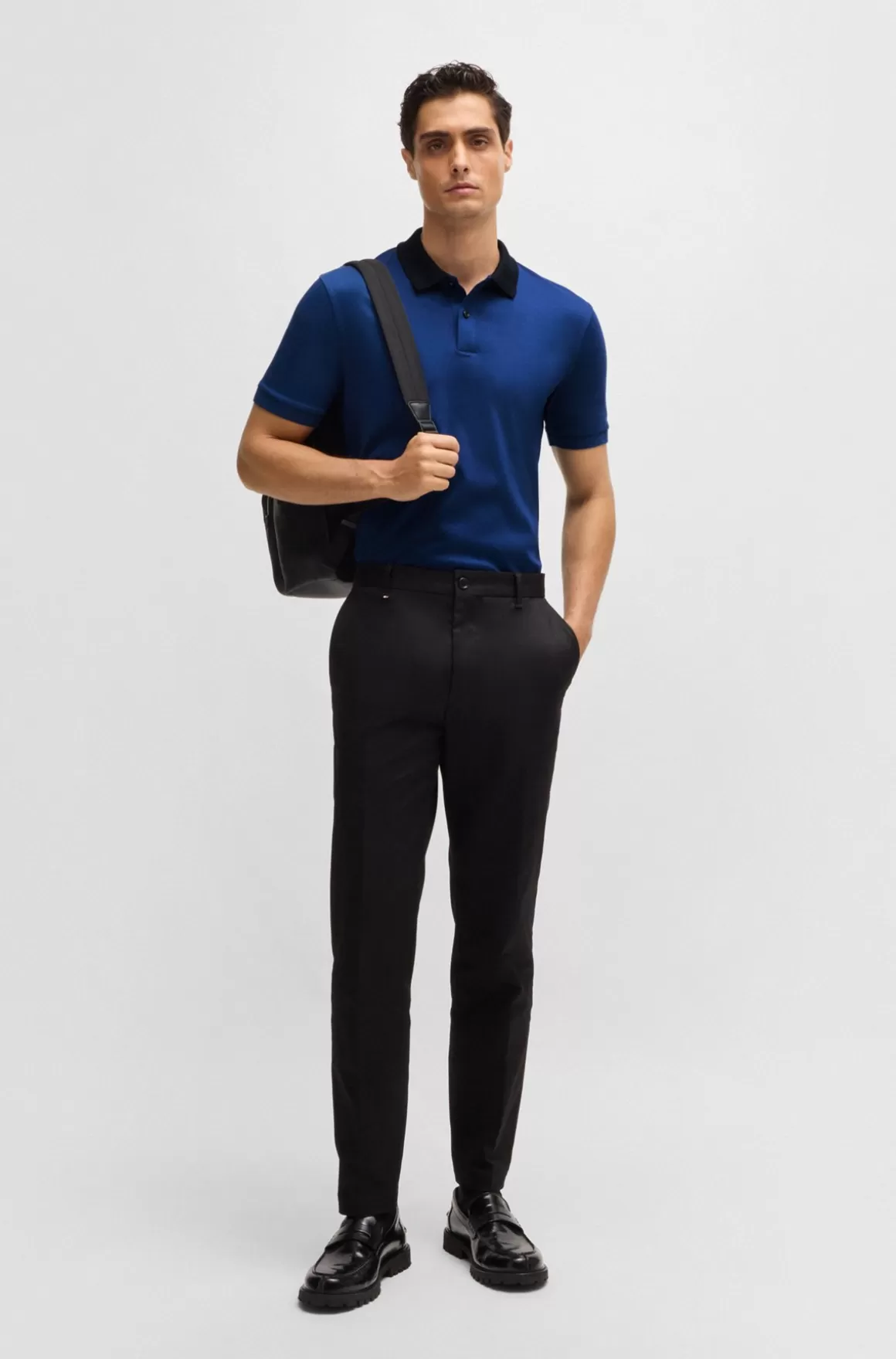 HUGO BOSS Poloshirt I Merceriseret Bomuld Med Slim Fit Og Striber På Kraven