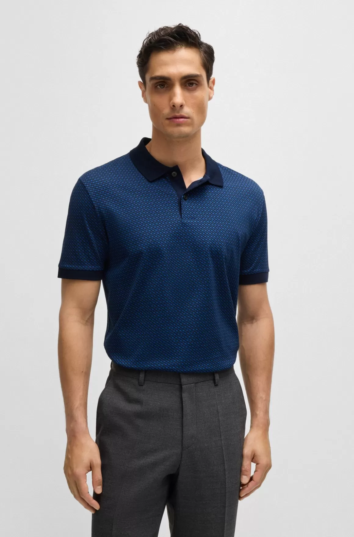 HUGO BOSS Poloshirt I Merceriseret Bomuld Med Tofarvet Monogramprint