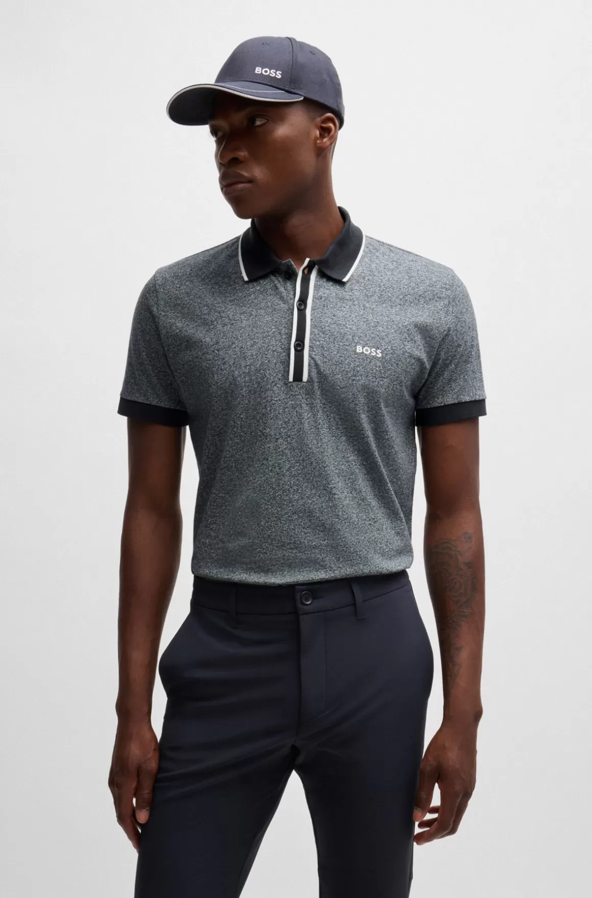 HUGO BOSS Poloshirt I Moulinébomuld Med Stribede Detaljer