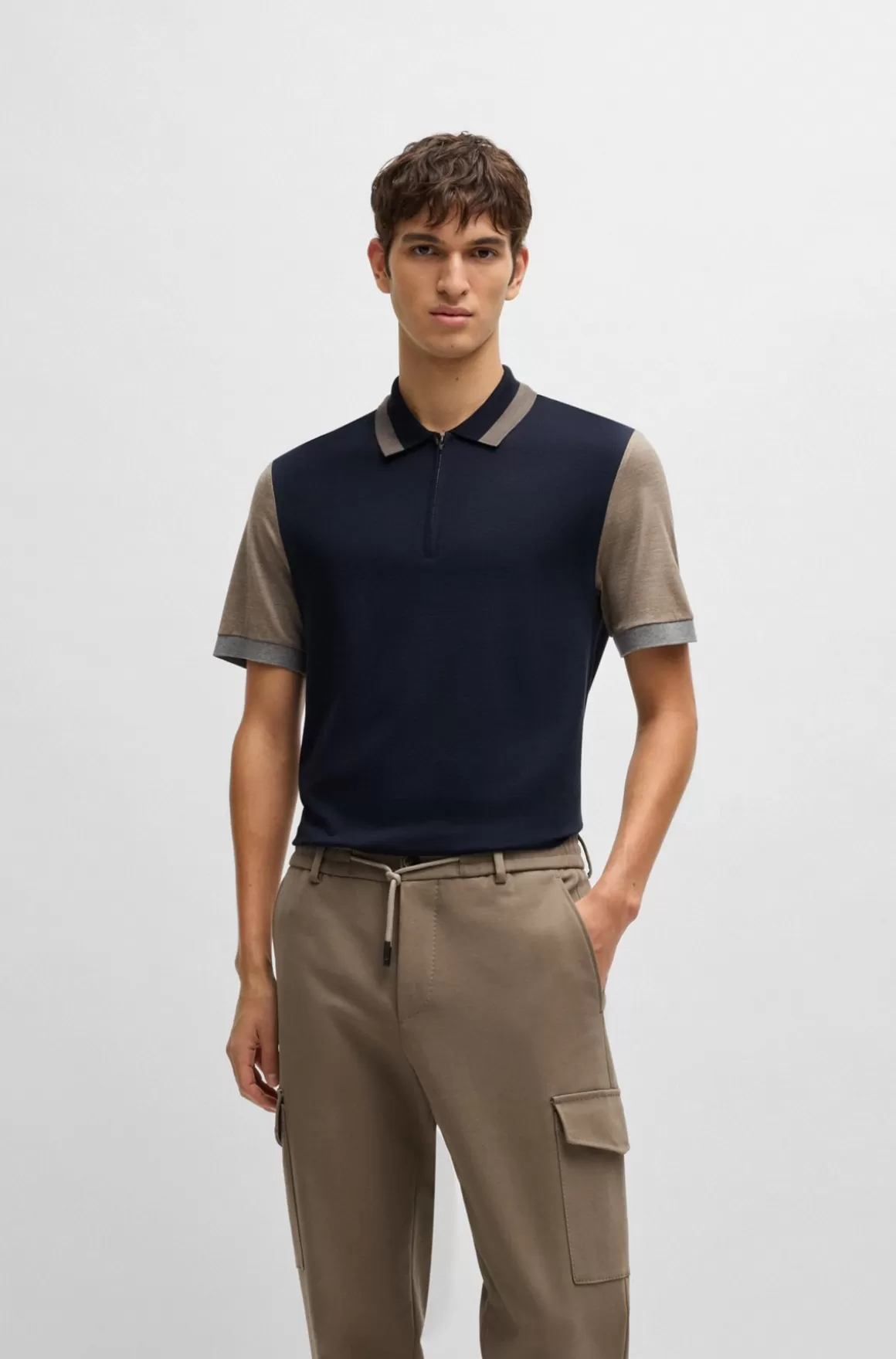HUGO BOSS Poloshirt I Silke Og Bomuld Med Kontrastdetaljer