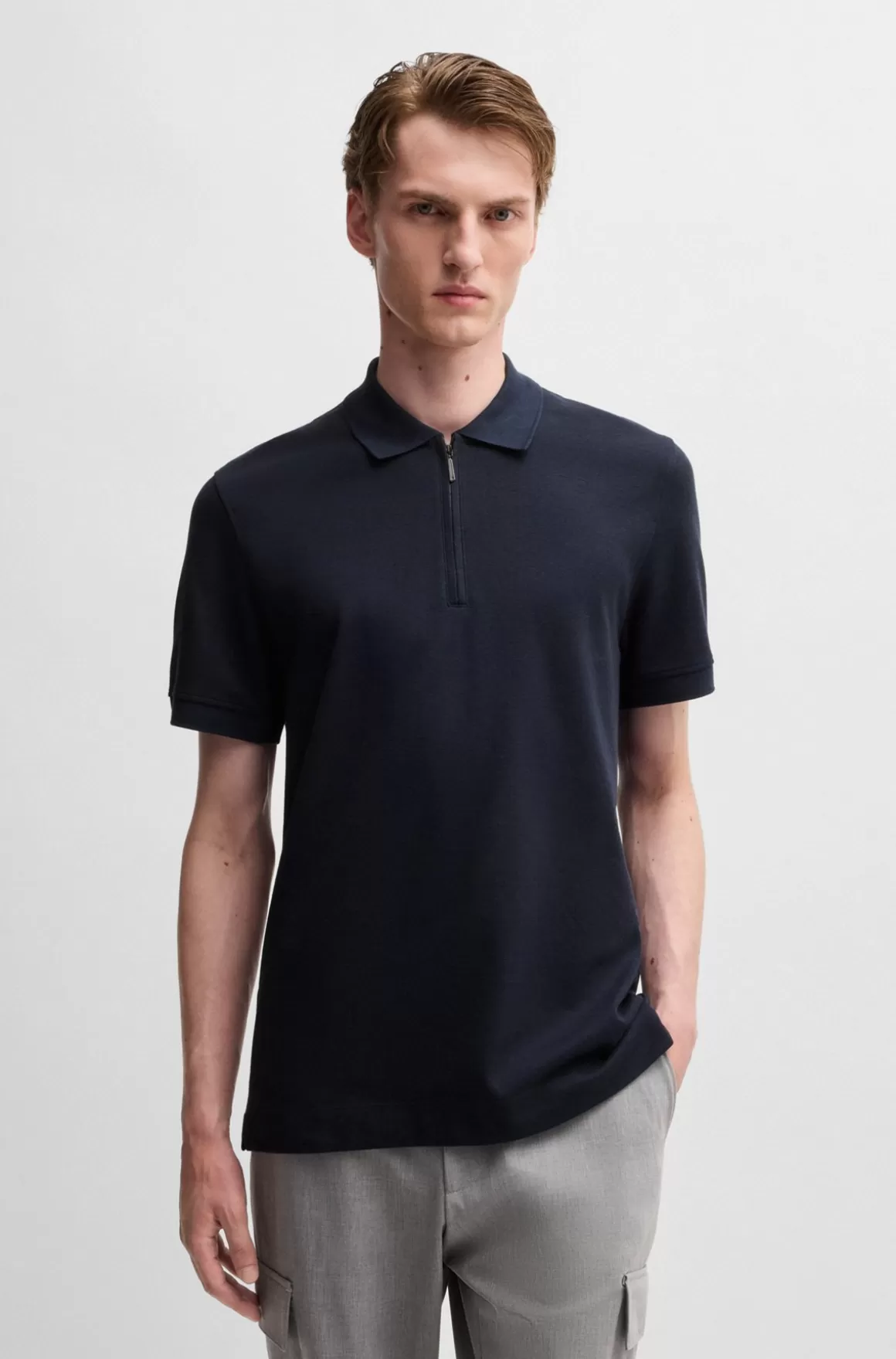 HUGO BOSS Poloshirt Med En Lynlås I Halsen I Bomuld Og Kashmir