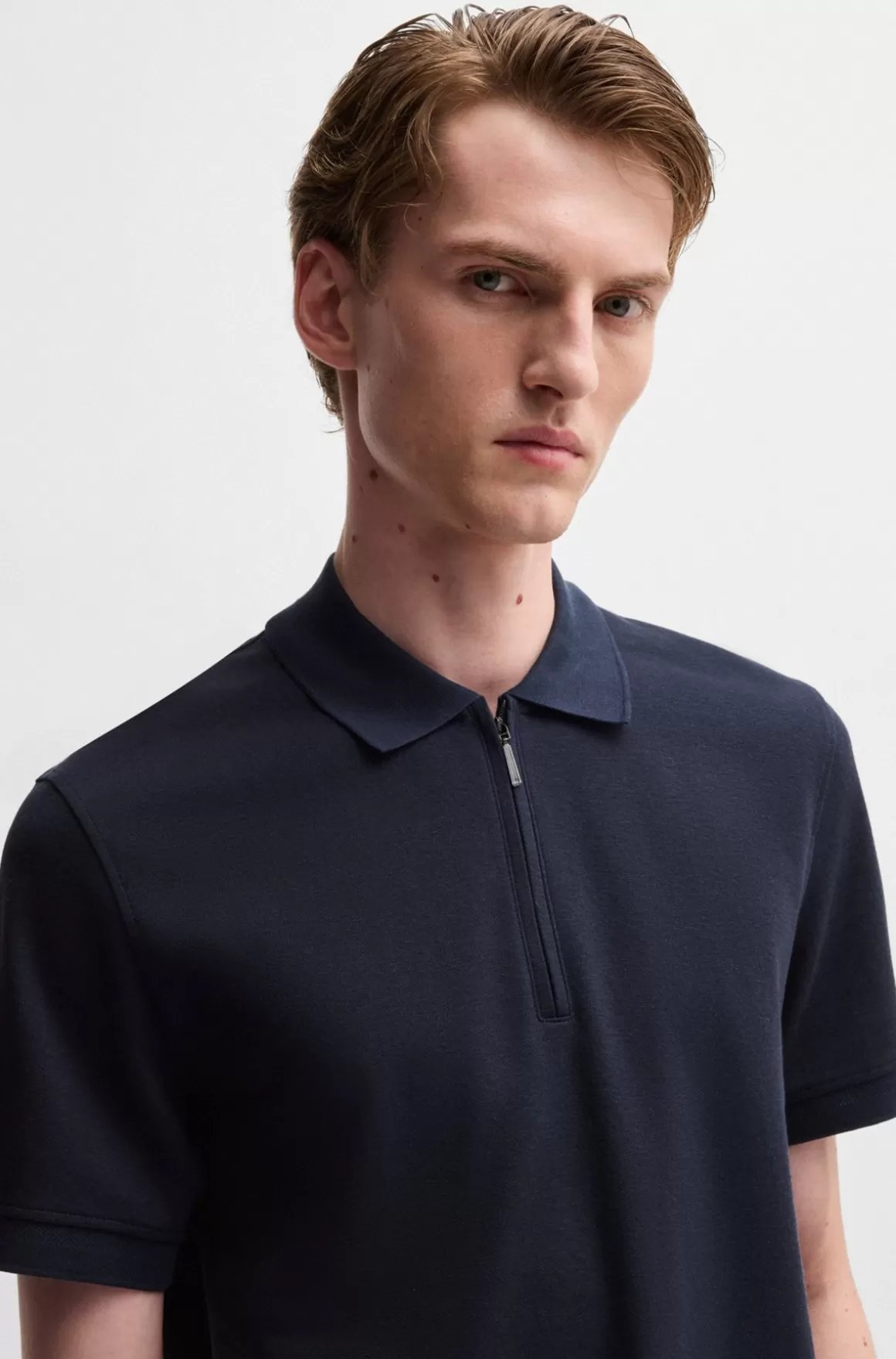 HUGO BOSS Poloshirt Med En Lynlås I Halsen I Bomuld Og Kashmir