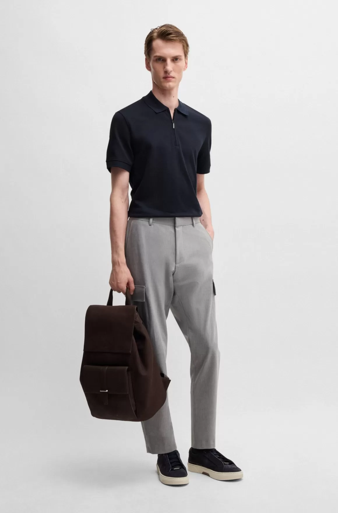 HUGO BOSS Poloshirt Med En Lynlås I Halsen I Bomuld Og Kashmir