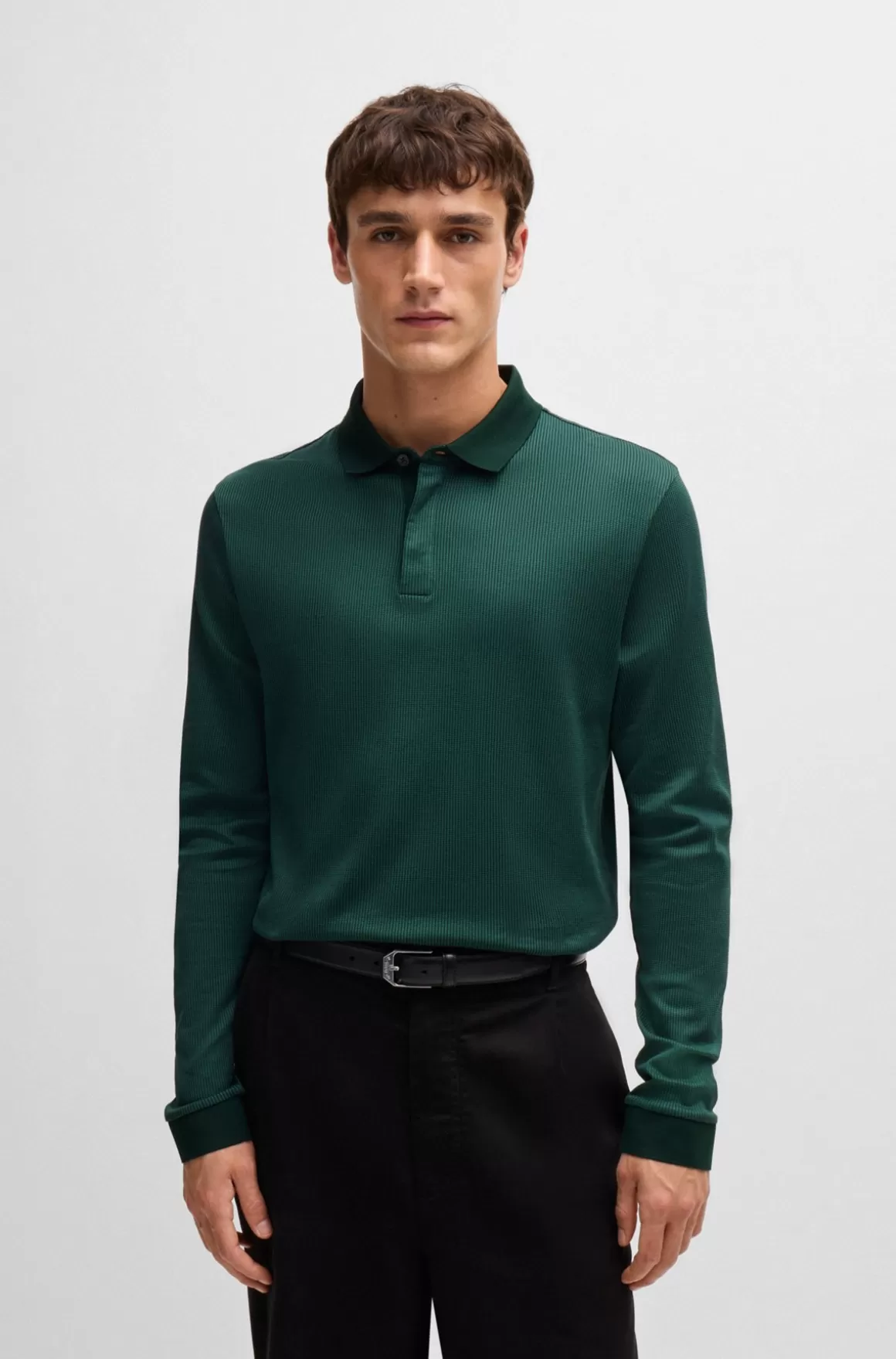 HUGO BOSS Poloshirt Med Lange ærmer I Bomuld Og Skjult Stolpelukning