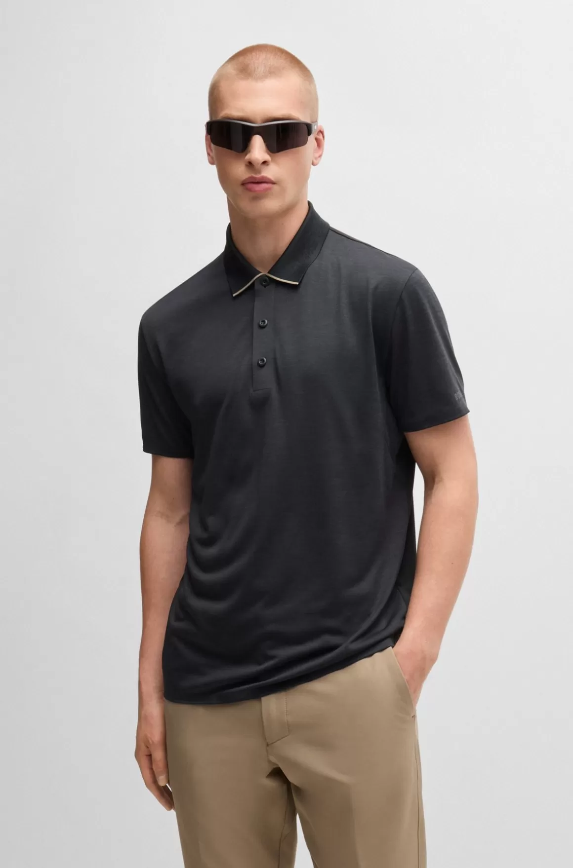 HUGO BOSS Poloshirt Med Logodetaljer I Hurtigtørrende Jersey Med Stræk