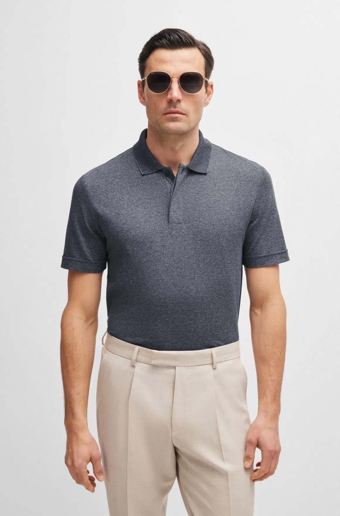 HUGO BOSS Poloshirt Med Regular Fit I Moulinébomuld Og Silke