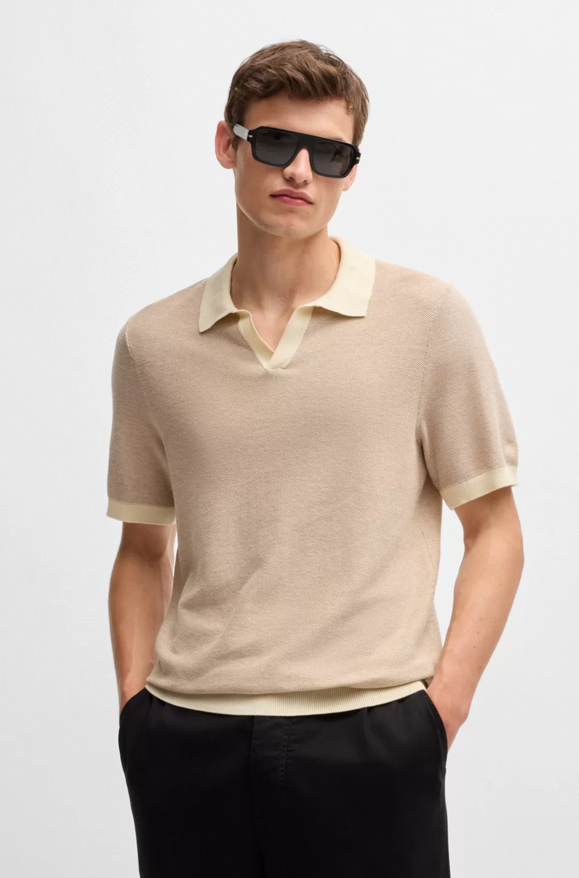 HUGO BOSS Polosweater I Bomuldsblanding Med åben Krave
