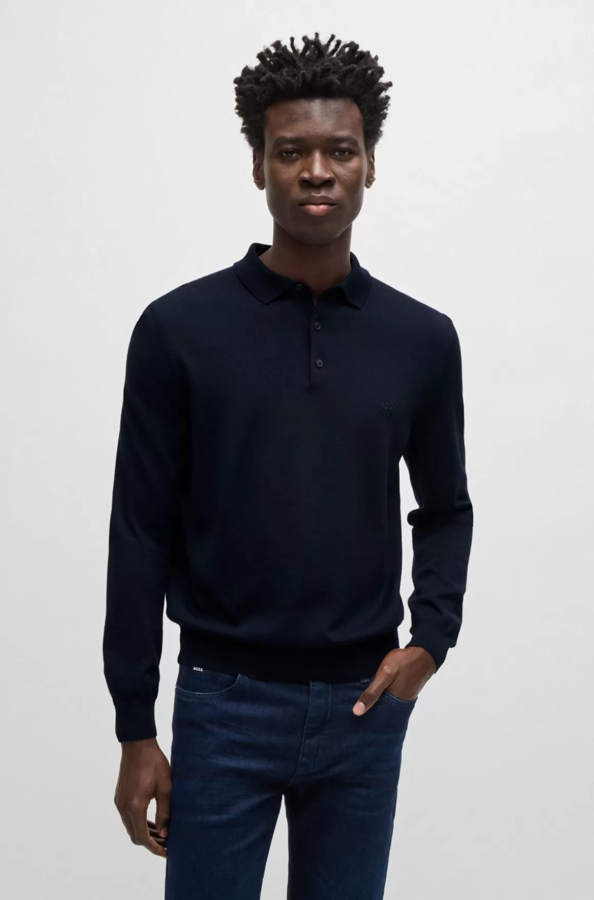 HUGO BOSS Polosweater Med Broderet Logo I Ny Uld