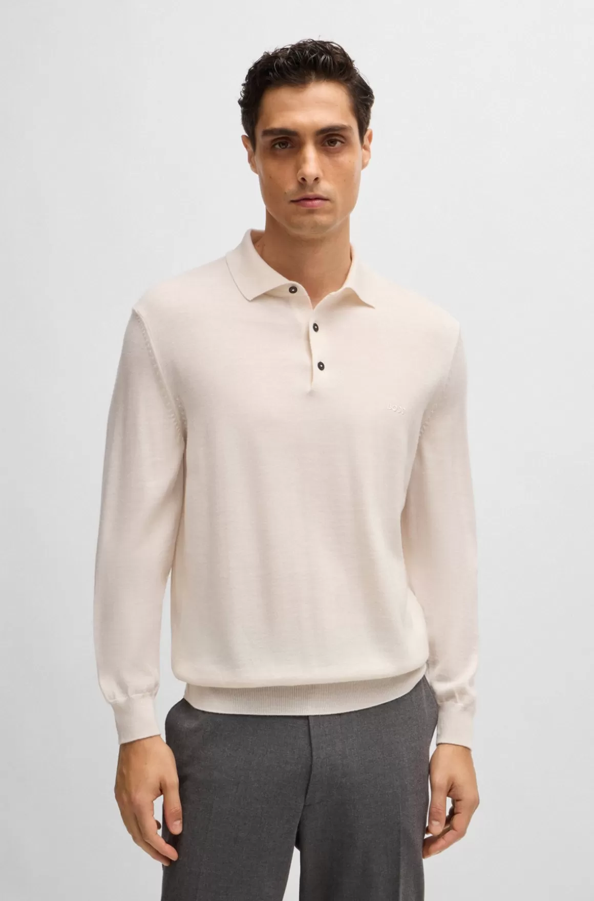 HUGO BOSS Polosweater Med Broderet Logo I Ny Uld