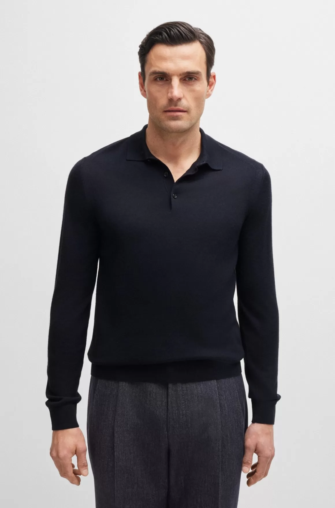 HUGO BOSS Polosweater Med Regular Fit I Uld, Silke Og Kashmir
