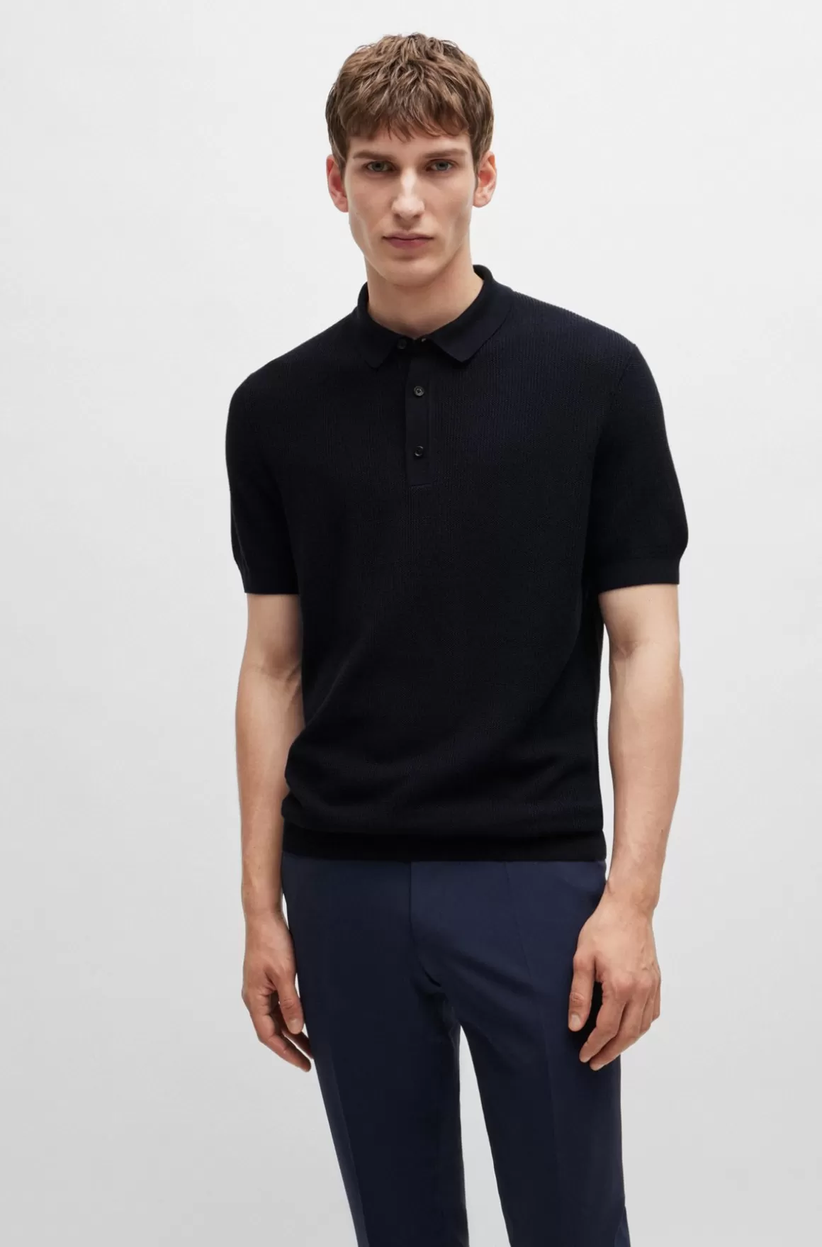 HUGO BOSS Polosweater Med Regular Fit Og Blandede Strukturer