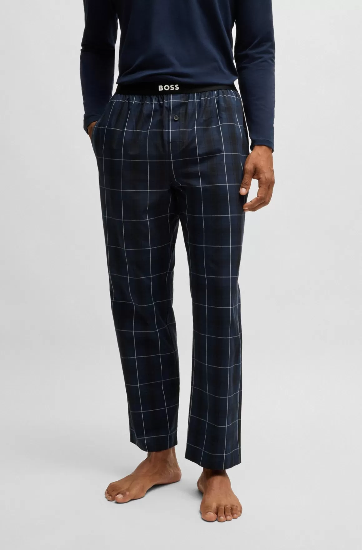 HUGO BOSS Pyjamasbukser Med Logolinning I Ternet Bomuldspoplin