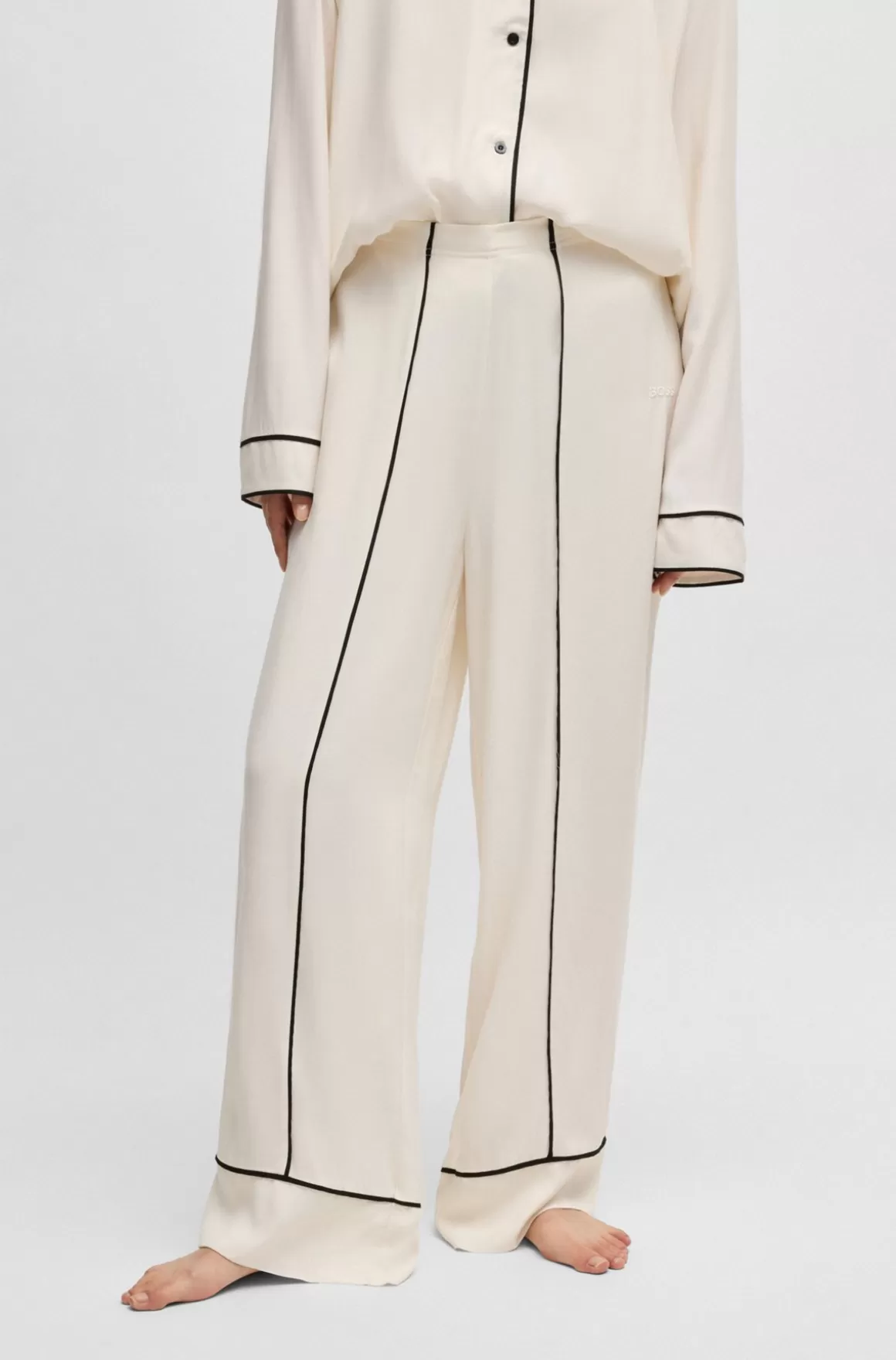 HUGO BOSS Pyjamasbukser Med Paspolering I Kontrastfarve Og Broderet Logo