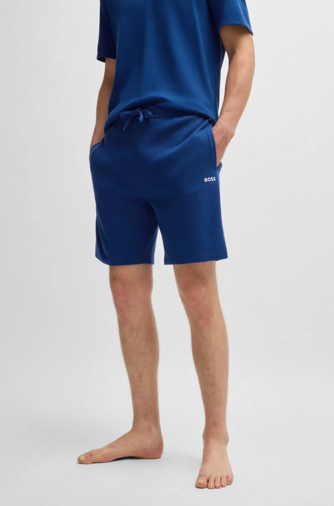 HUGO BOSS Pyjamasshort Med Broderet Logo Og Vaffelstruktur