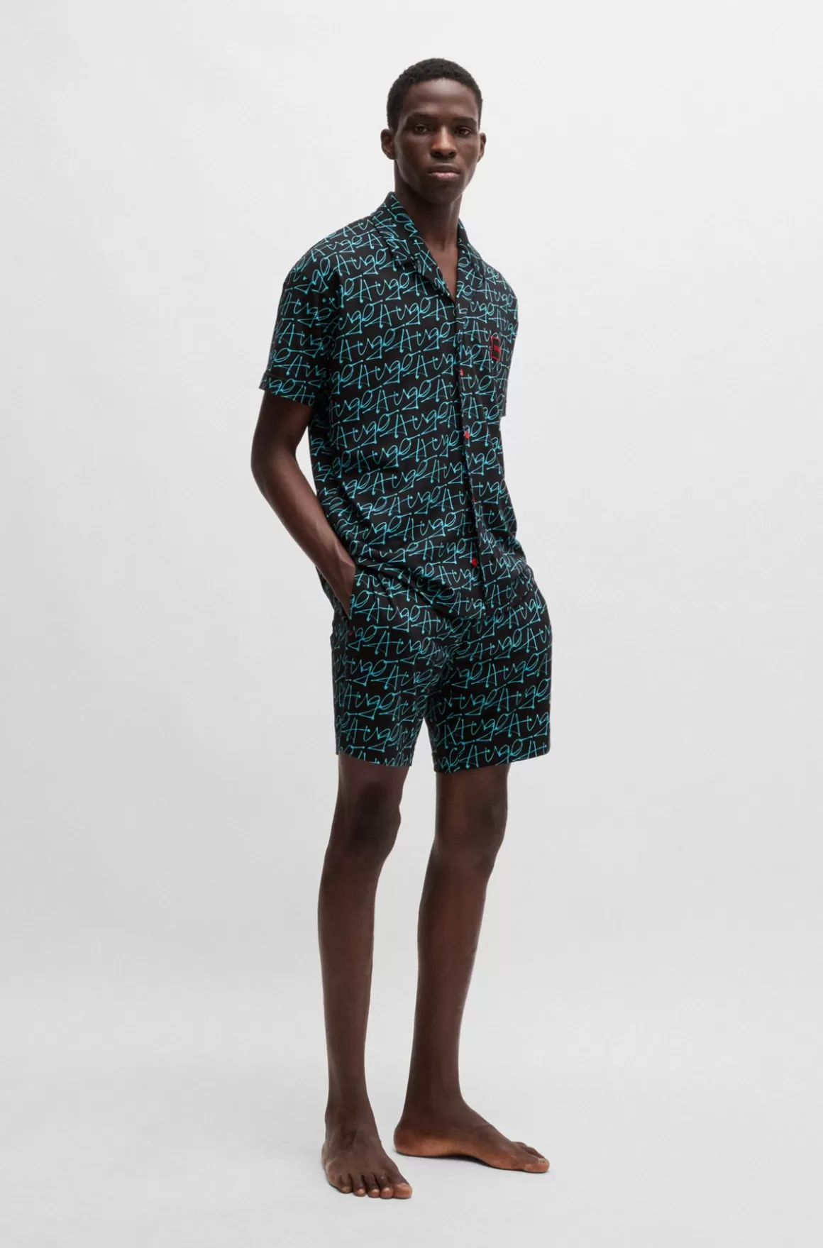 HUGO BOSS Pyjamassæt I Bomuld Med Stræk Og Håndskrevet Logografik