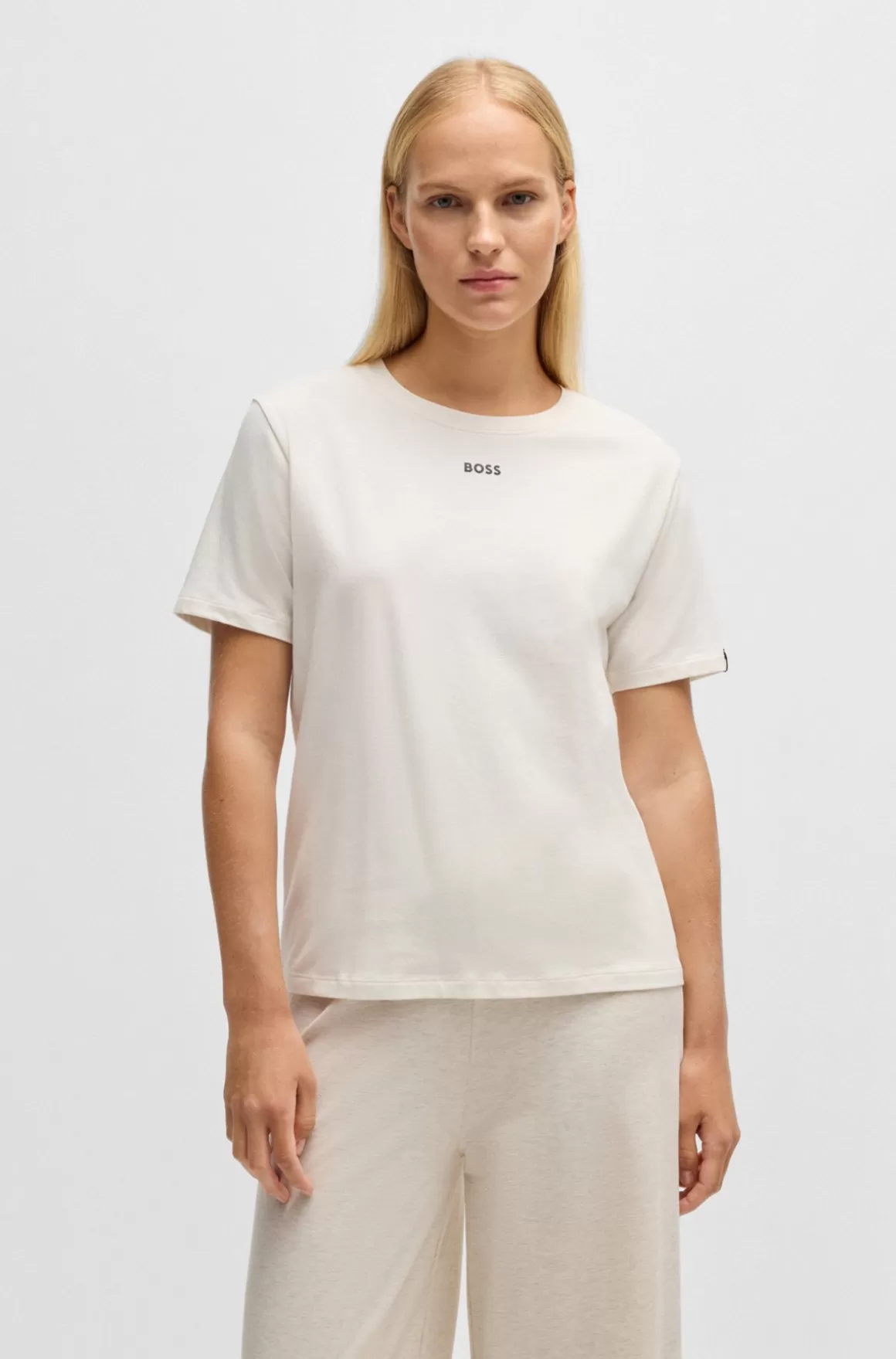 HUGO BOSS Pyjamas-T-shirt I Bomuldsjersey Med Stræk Og Logoprint