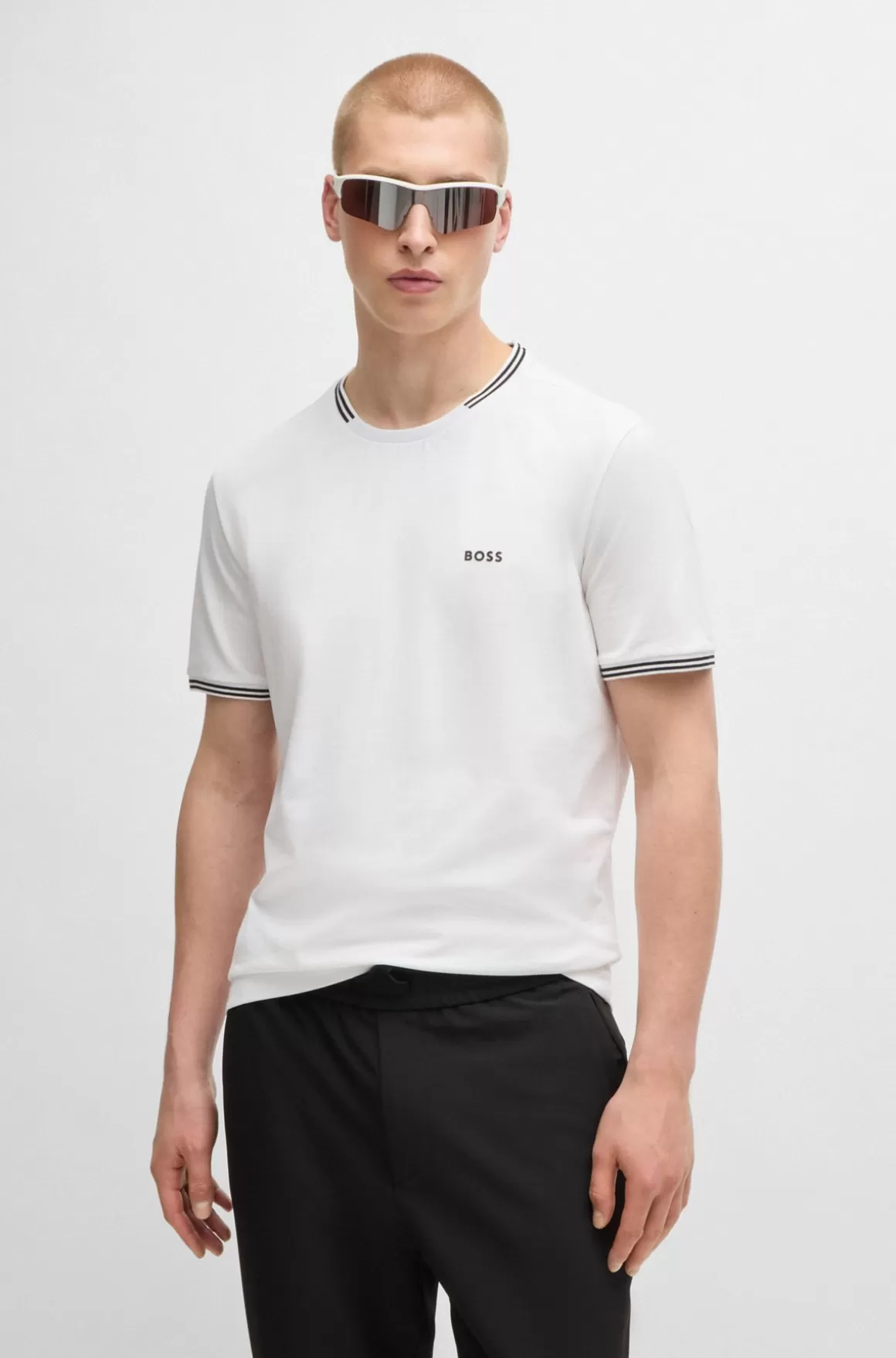 HUGO BOSS Pyjamas-T-shirt Med Striber Og Logo I Bomuld Med Stræk