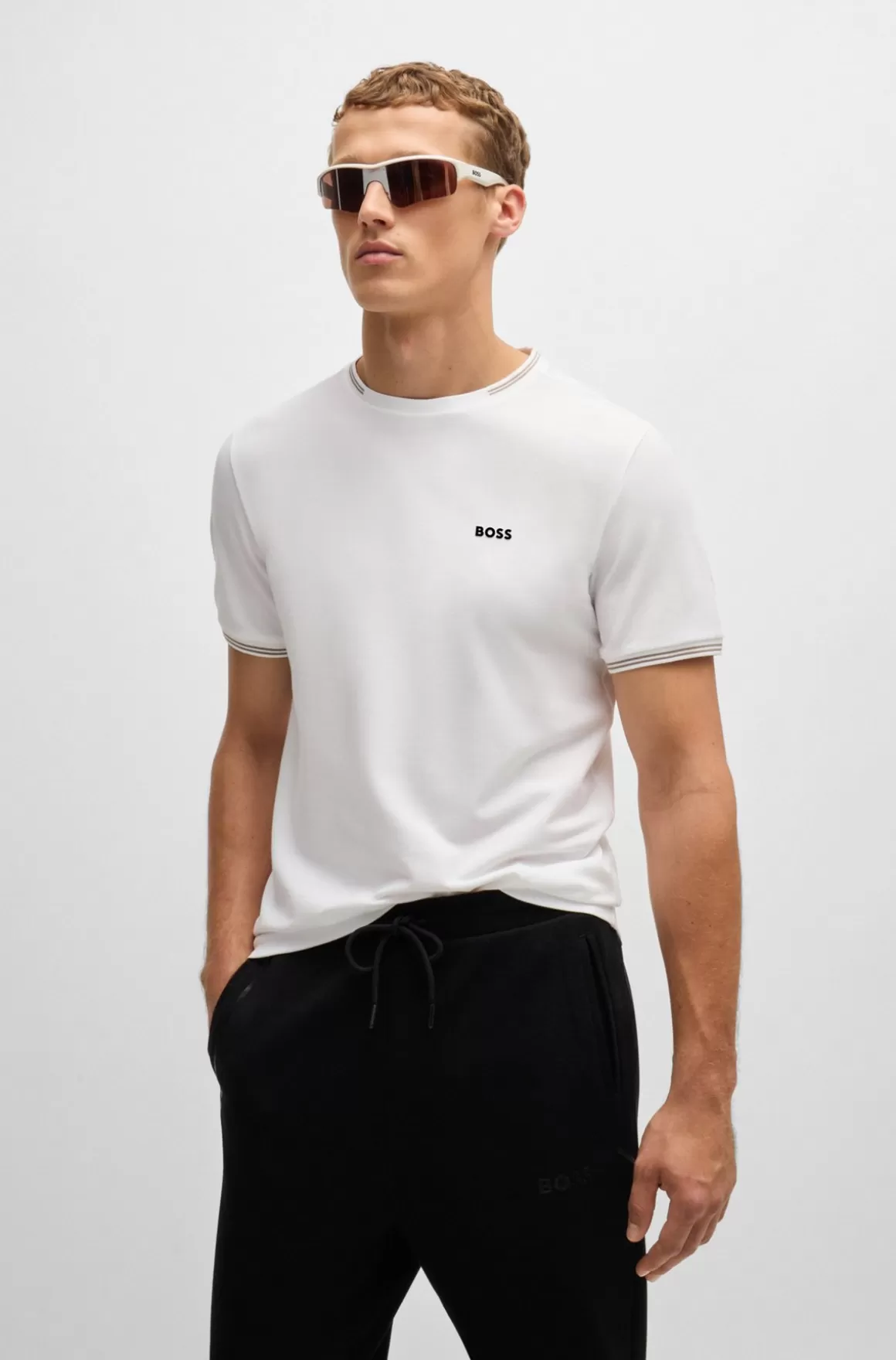 HUGO BOSS Pyjamas-T-shirt Med Striber Og Logo I Bomuld Med Stræk