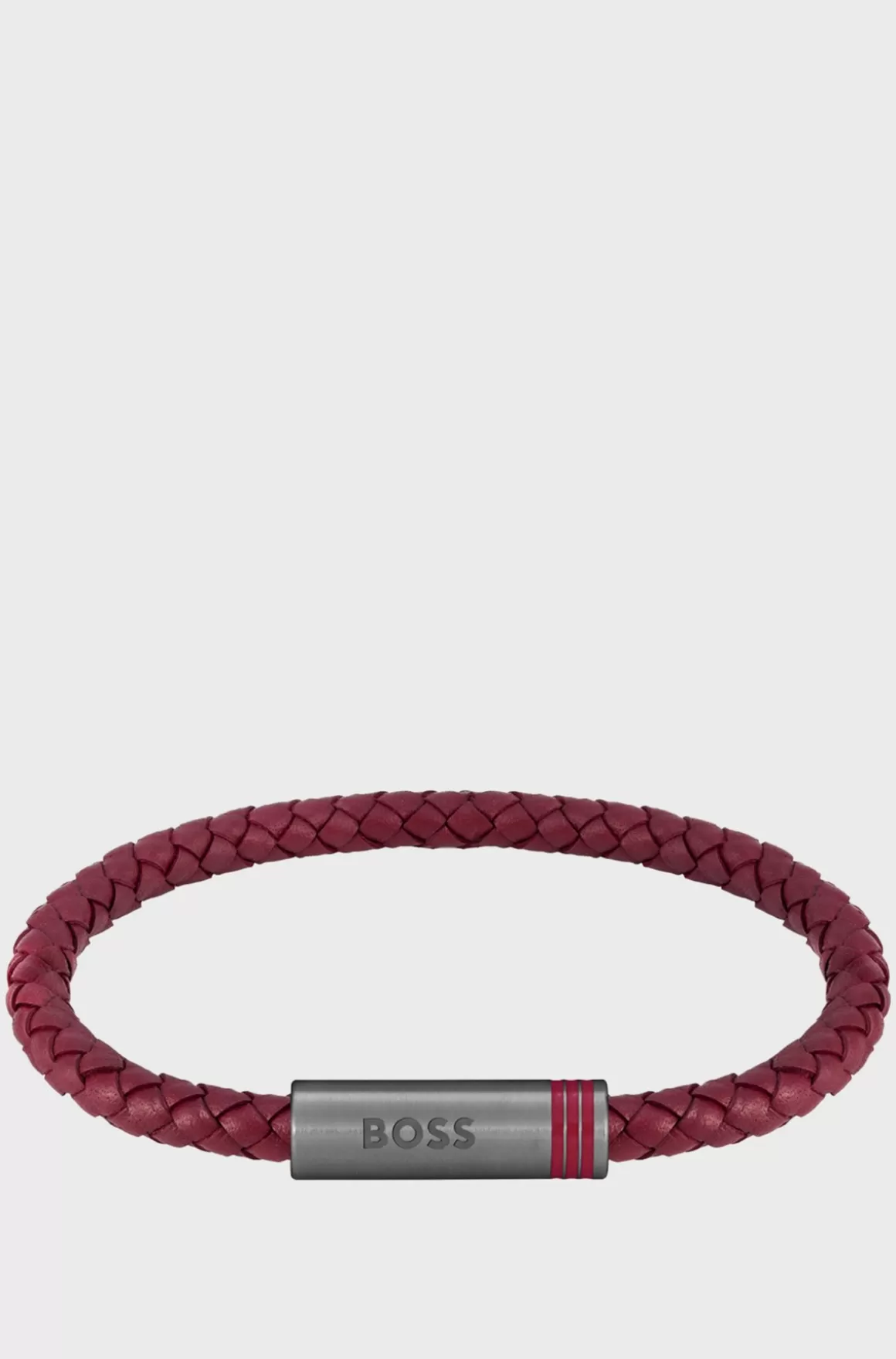 HUGO BOSS Red Braided-leather Cuff With Magnetic Logo Closure