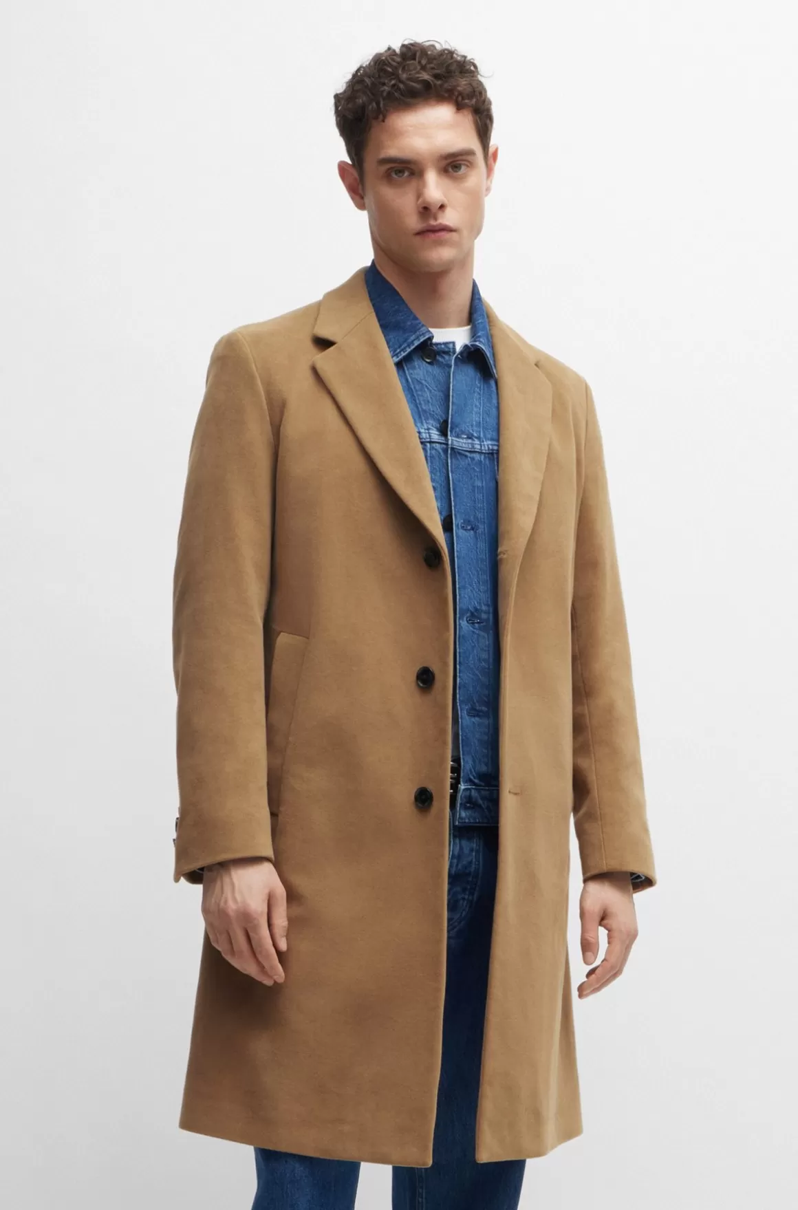 HUGO BOSS Regular Fit Frakke I Moleskin Af Bomuldsblanding