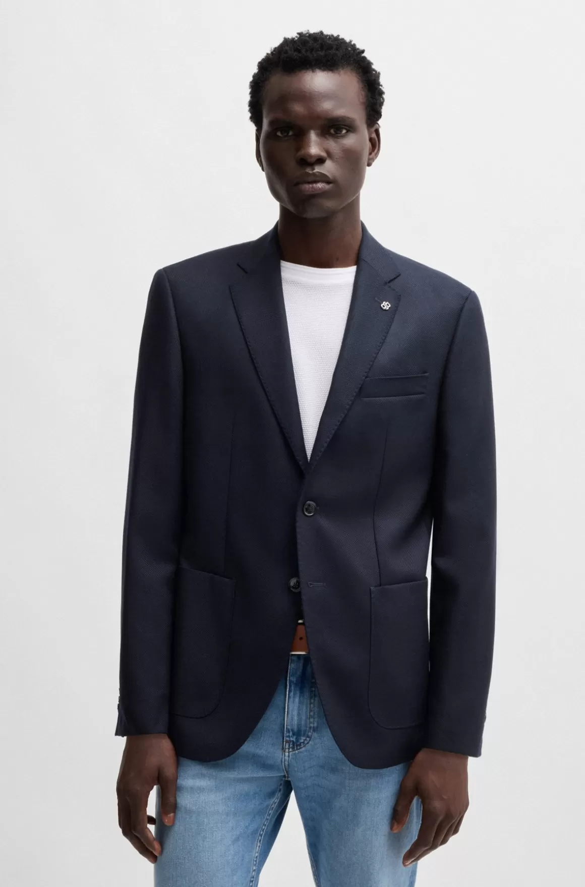 HUGO BOSS Regular Fit Jakke I Ny Uld Med Stræk Og Mikromønster