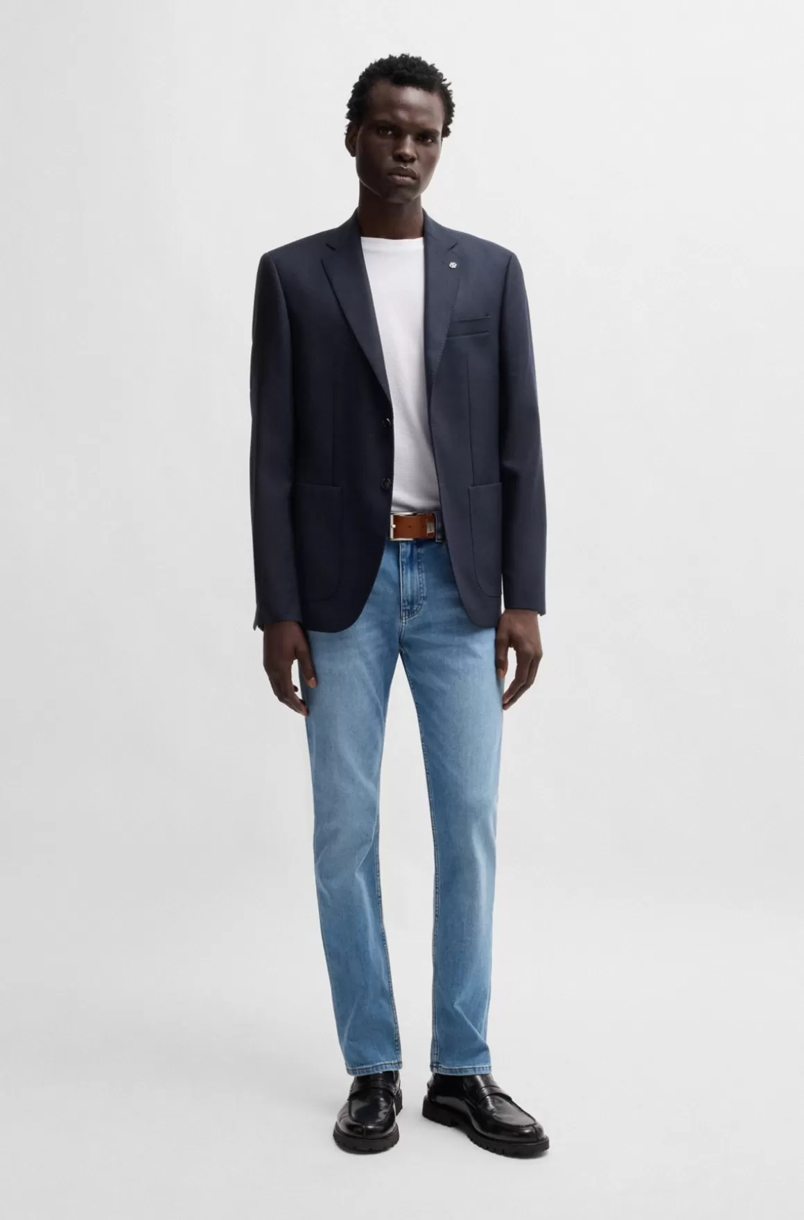 HUGO BOSS Regular Fit Jakke I Ny Uld Med Stræk Og Mikromønster