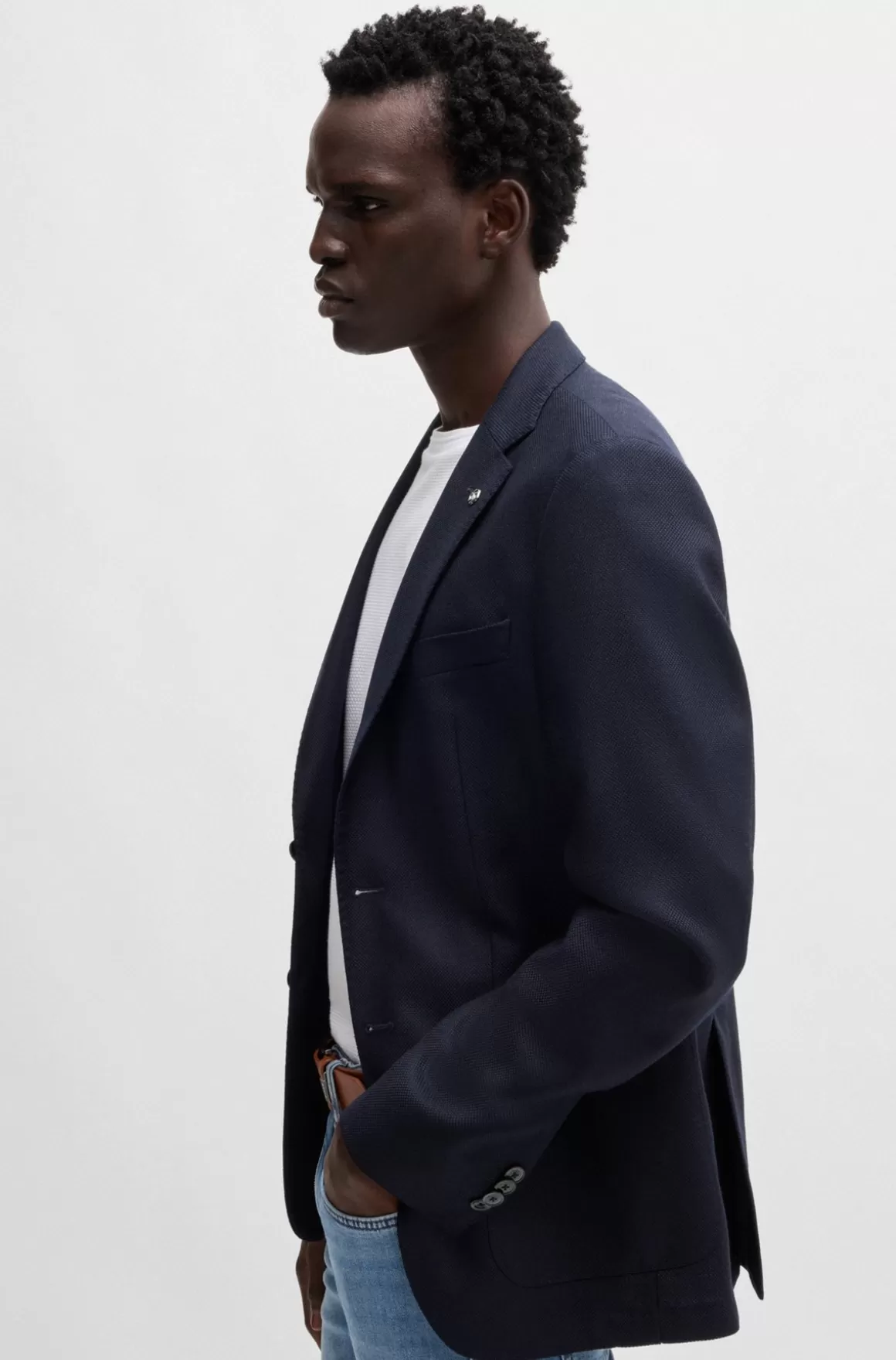 HUGO BOSS Regular Fit Jakke I Ny Uld Med Stræk Og Mikromønster