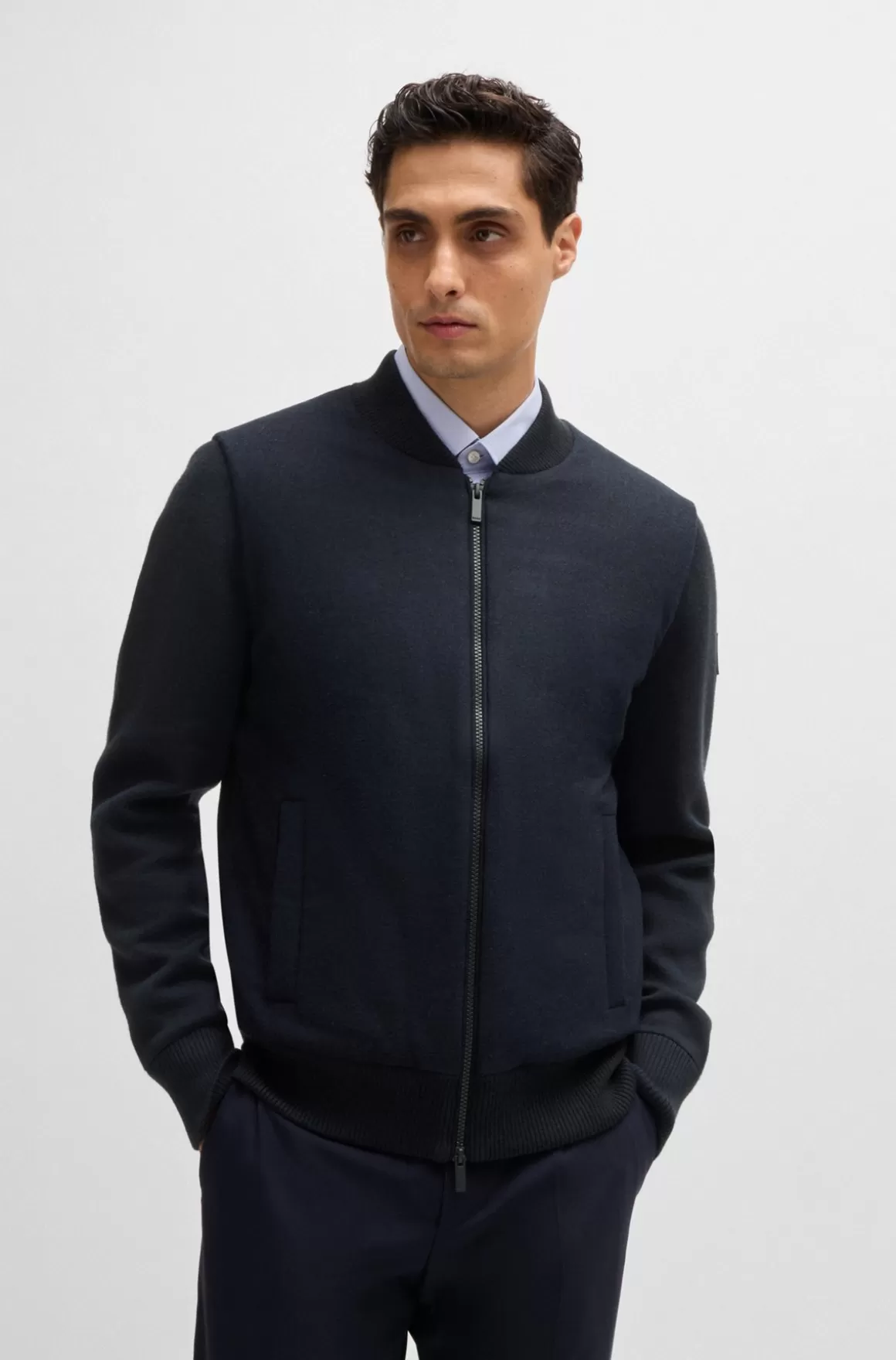 HUGO BOSS Regular Fit Jakke Med Lynlås Og Vatteret Panel Foran