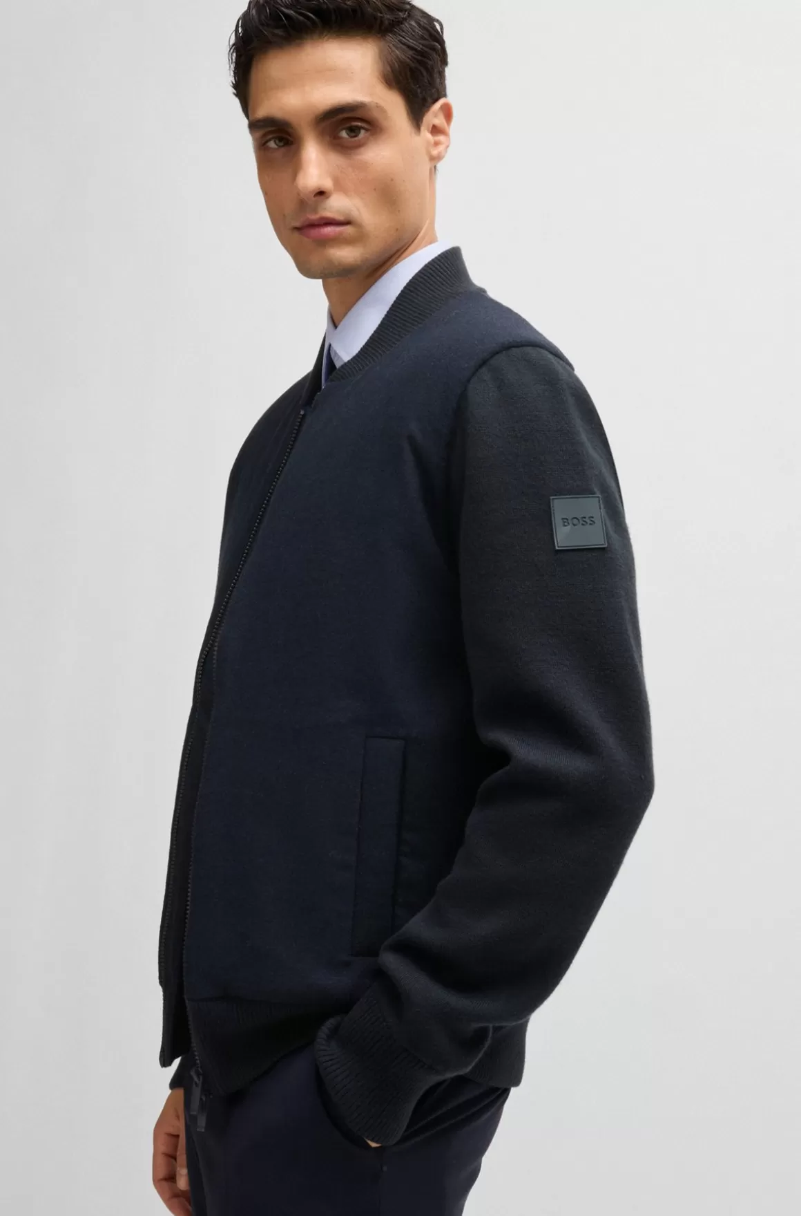 HUGO BOSS Regular Fit Jakke Med Lynlås Og Vatteret Panel Foran