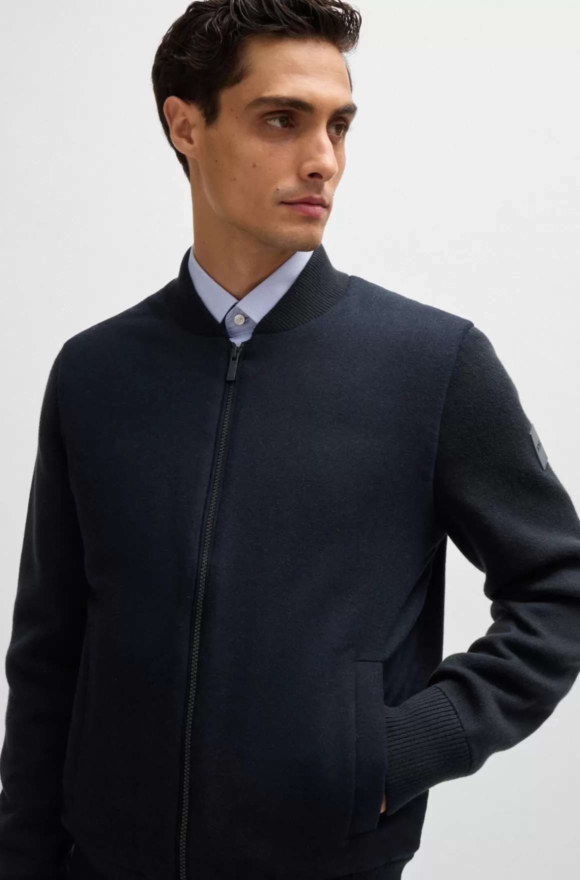 HUGO BOSS Regular Fit Jakke Med Lynlås Og Vatteret Panel Foran
