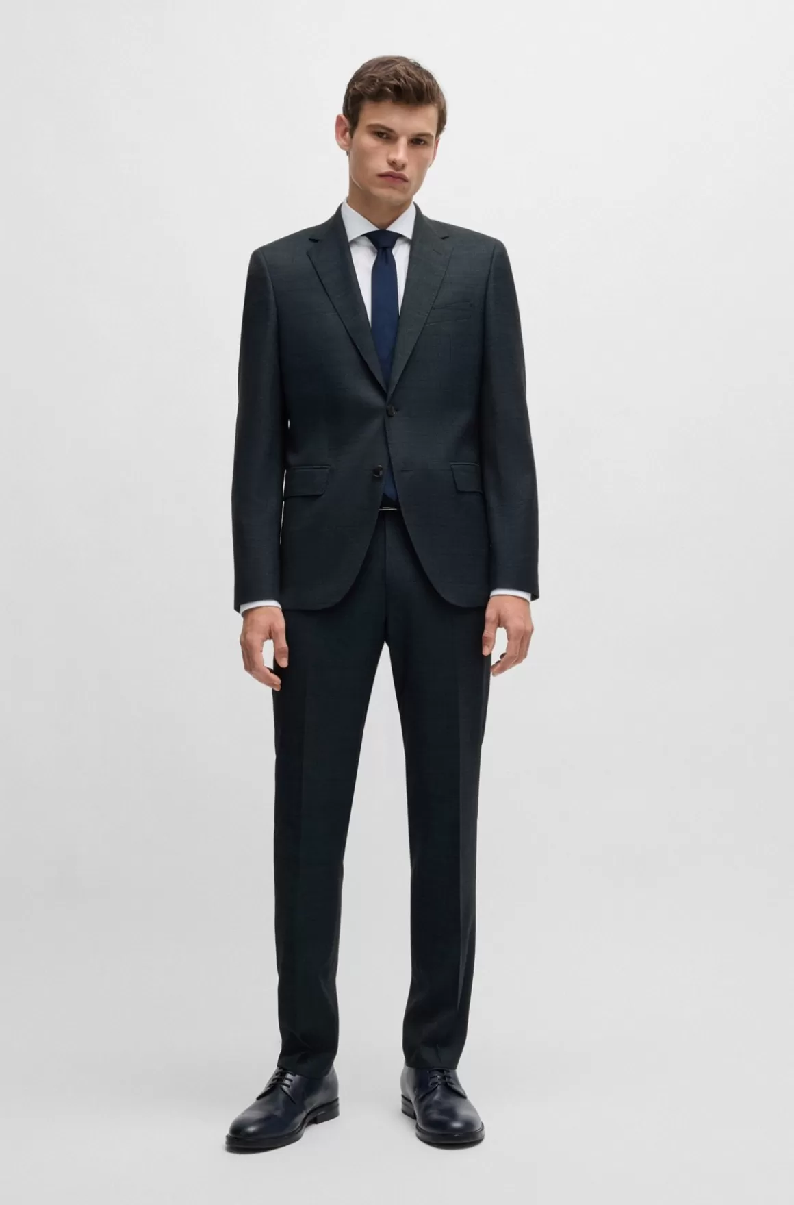 HUGO BOSS Regular Fit Jakkesæt I Ternet Uld Med Stræk