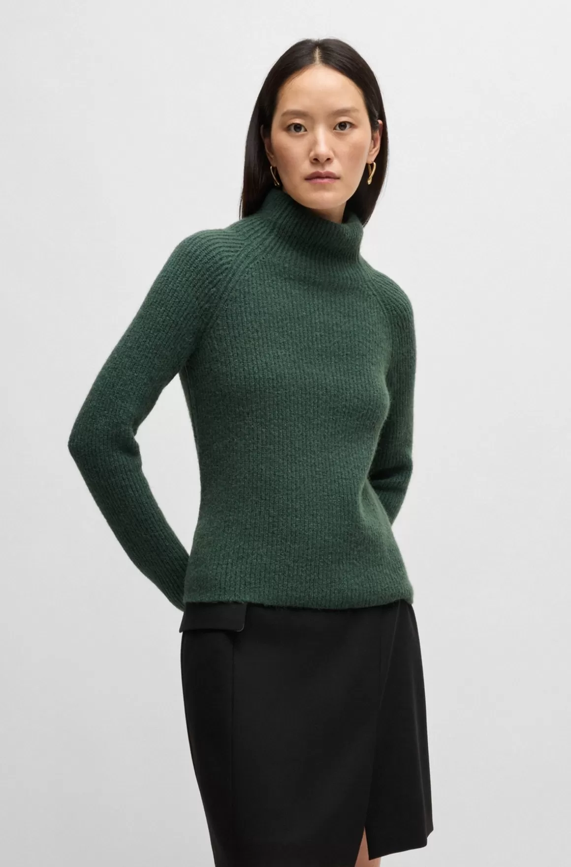 HUGO BOSS Regular Fit Ribstrikket Sweater Med Skorstenskrave