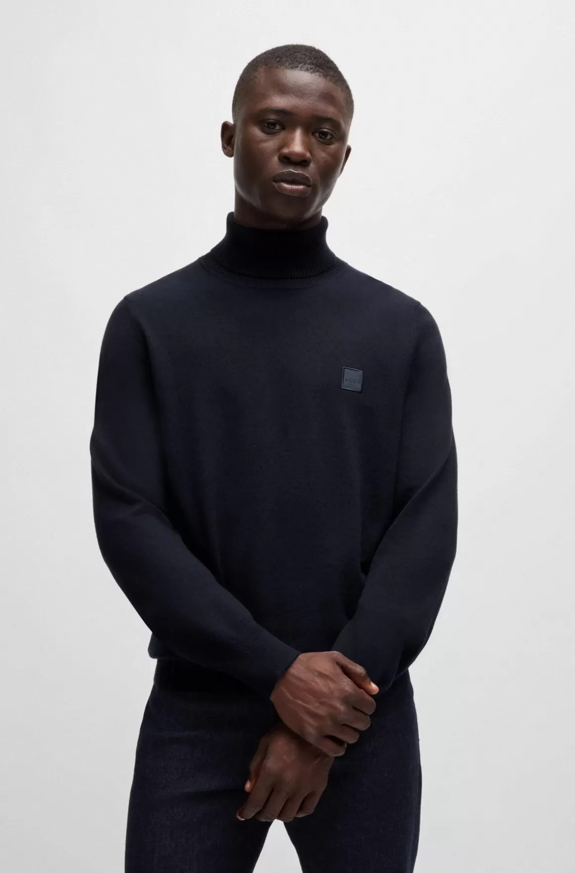 HUGO BOSS Regular Fit Rullekravesweater I Bomuld Og Kashmir