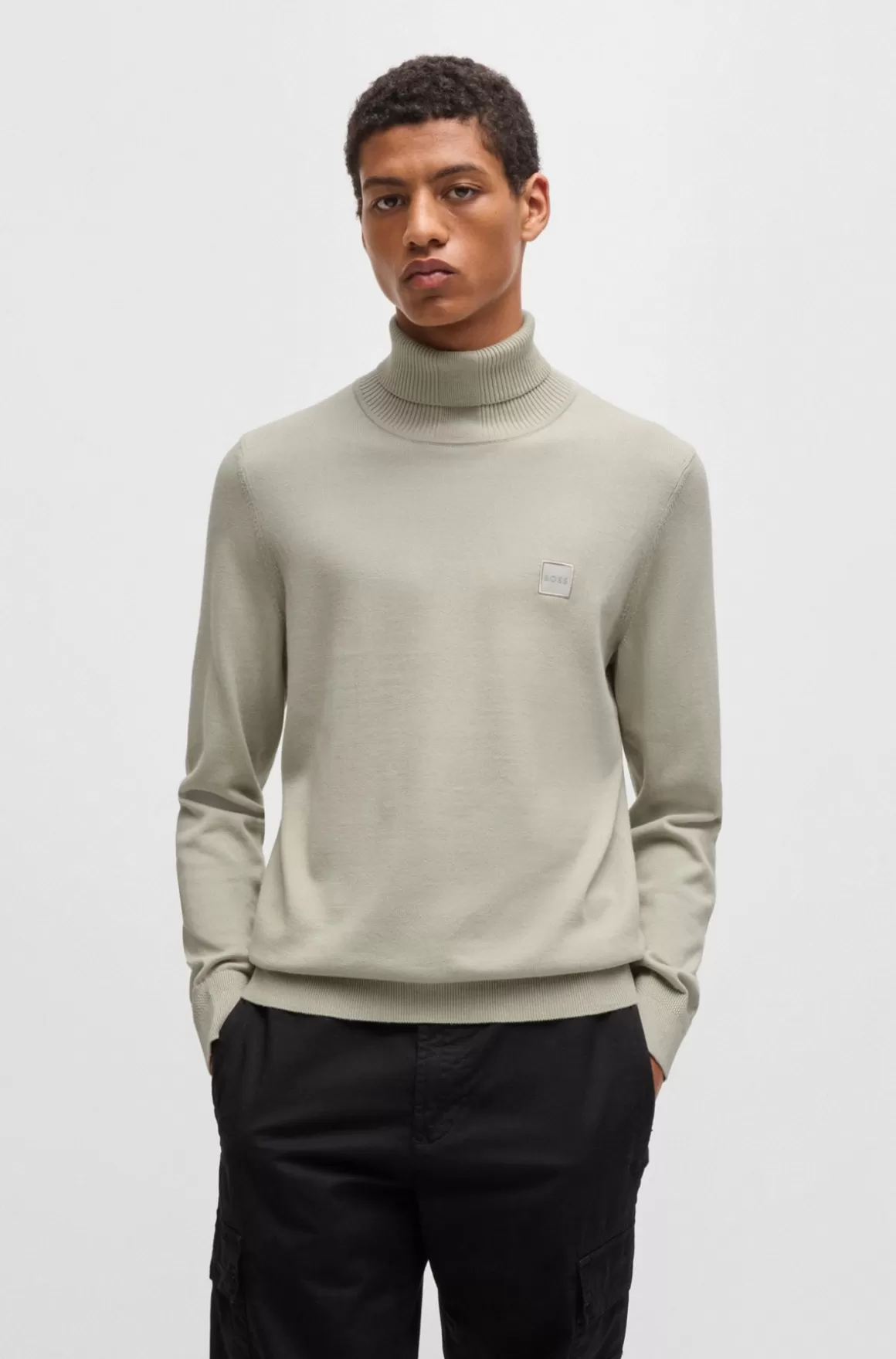 HUGO BOSS Regular Fit Rullekravesweater I Bomuld Og Kashmir