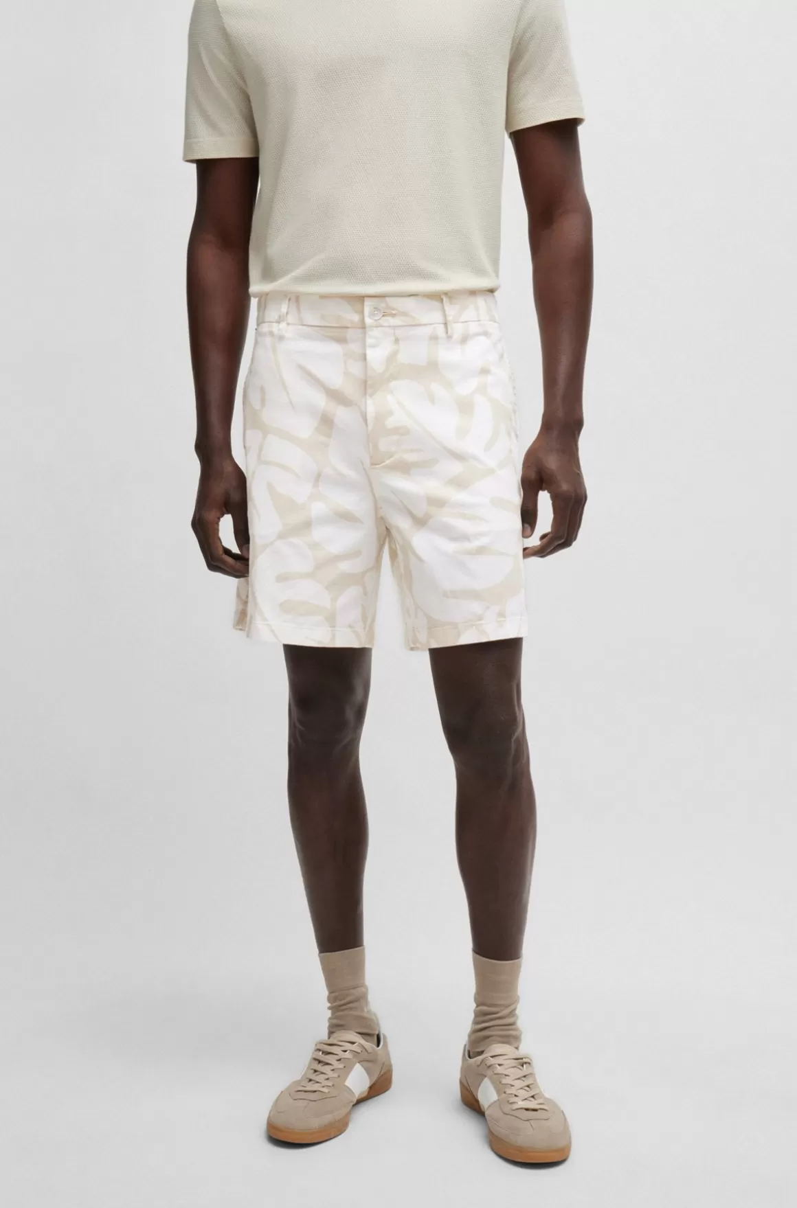 HUGO BOSS Regular Fit Shorts I Printet Bomuldstwill Med Stræk
