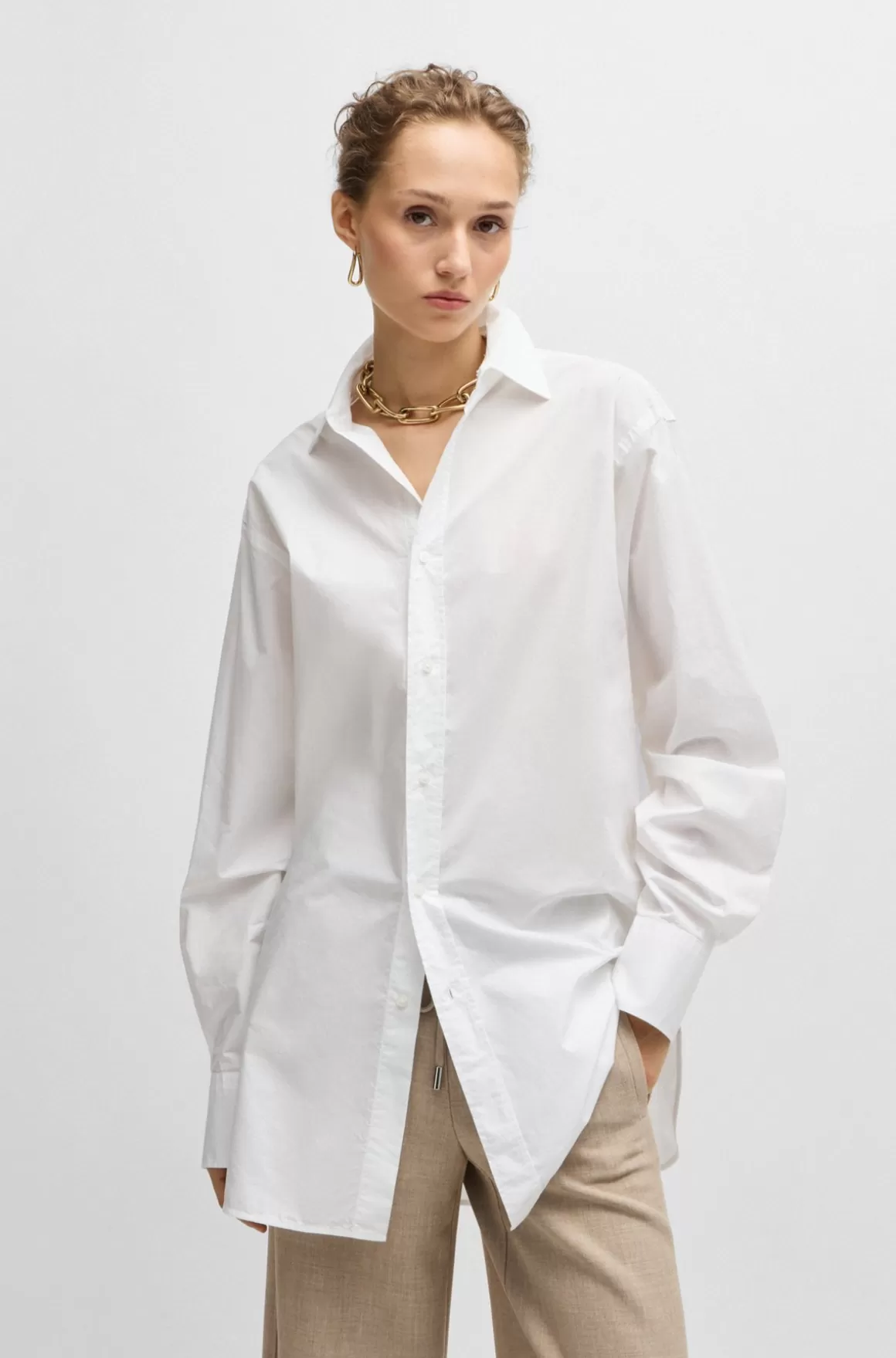 Dame HUGO BOSS Regular Fit Skjorte I Bomuld Med Dobbelt B-monogram